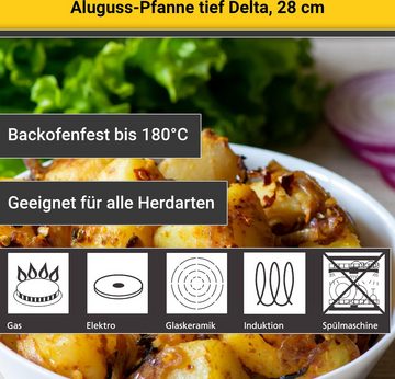 Krüger Bratpfanne Aluguss Pfanne tief DELTA, 28 cm, Aluminiumguss (1-tlg), für Induktions-Kochfelder geeignet, tiefe Ausführung