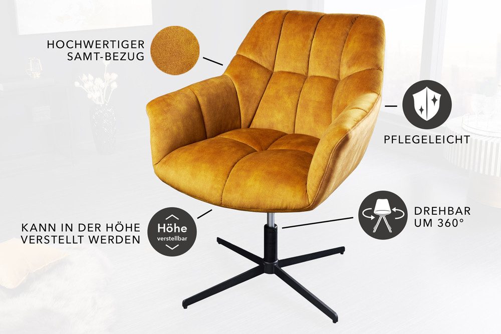riess-ambiente Loungesessel PAPILLON senfgelb – Samt-Bezug, 360° drehbar, mit Armlehne (Einzelartikel, 1-St), höhenverstellbare Sitzschale für mehr Komfort – id – Bild 5 von 5
