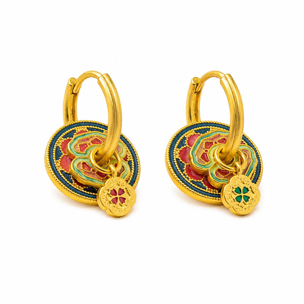 RAIKOU Creolen-Set Abnehmbare Kupfer Ohrringe vergoldet Damen – Emaille Design (4-Teil, 3-Teil), Vintage-Stil mit dezenter, luxuriöser Eleganz