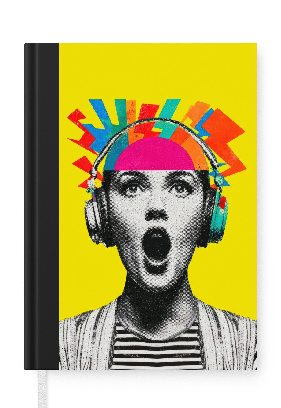 MuchoWow Notizbuch Frau - Kopfhörer - Gelb, Notebook, Notizblock a5, Tagebuch, Journal Liniert
