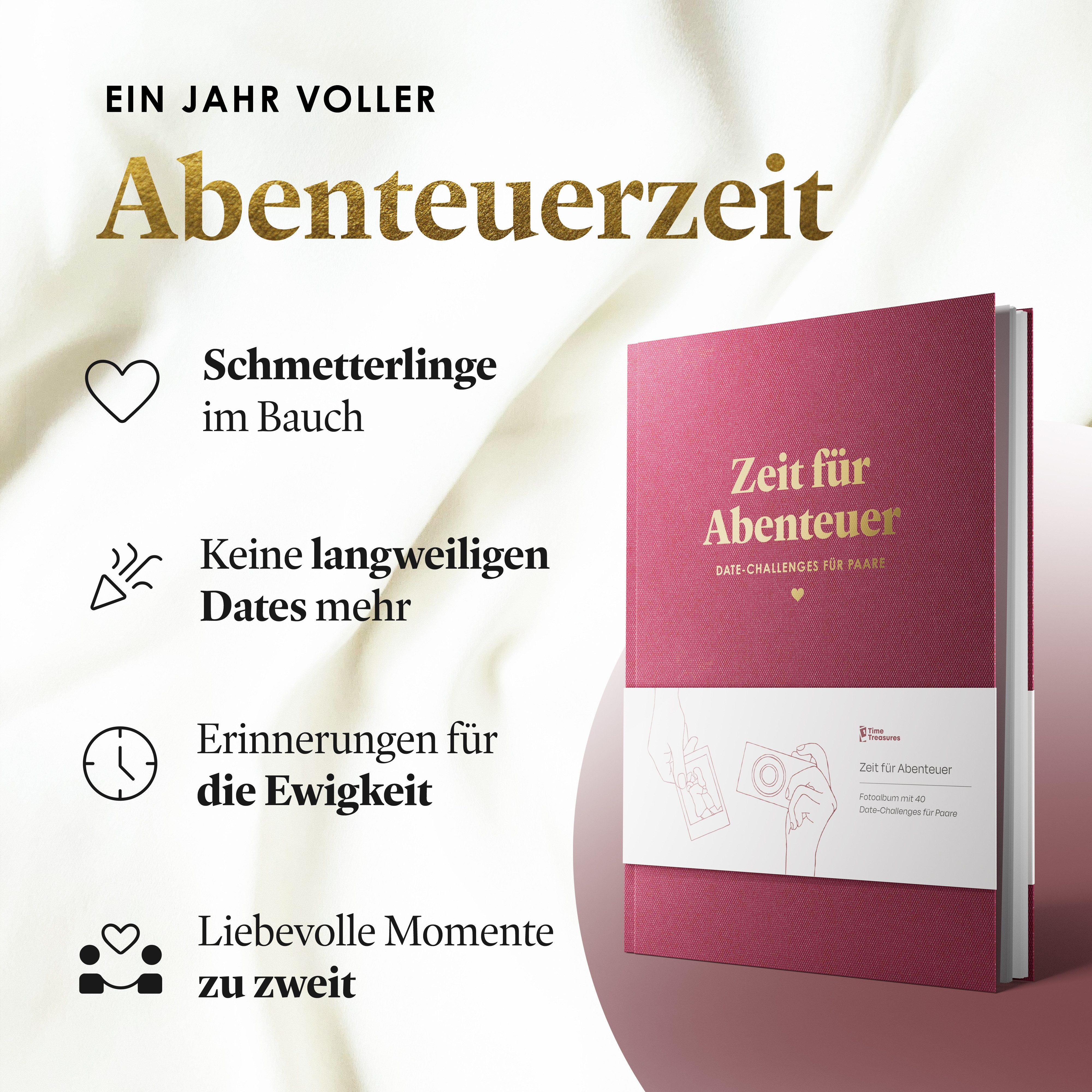 Time Treasures Hörbuch Date Challenge Buch für Paare: Zeit für Abenteuer, (Romantisches Geschenk zum Valentinstag, mit Web-App und digitalen Inhalten), Valentinstagsgeschenk