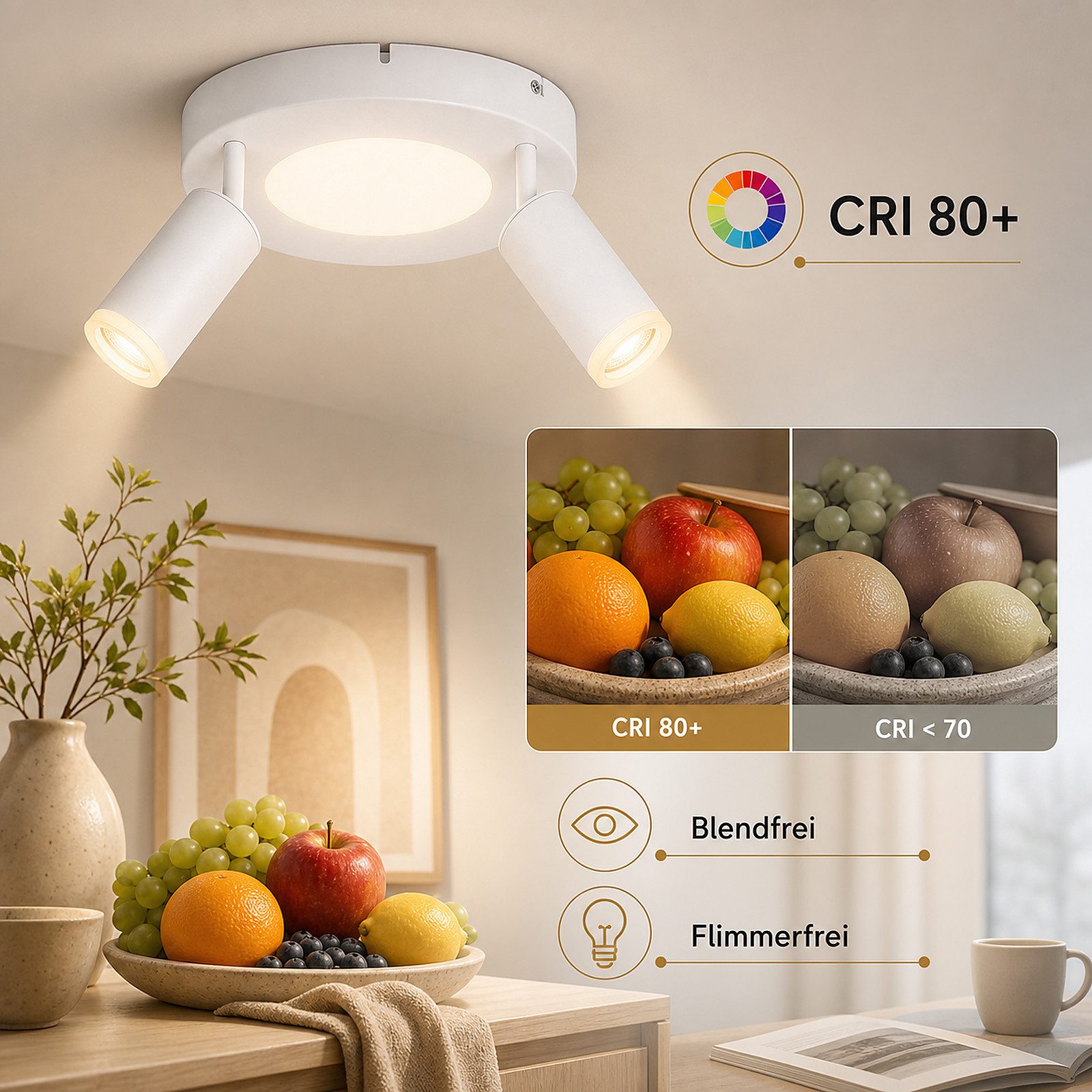 Nettlife Deckenstrahler Schwarz Schlafzimmer GU10 2/3/4 Flammig 20W 3000k Küchenlampe, Schwenkbar 350°, LED wechselbar, Metall Schwenkbar Flurlampe für Schlafzi – Bild 5 von 5