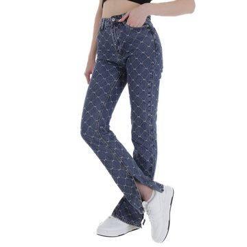Ital-Design Straight-Jeans Damen Freizeit Used-Look Kariert Straight Leg Jeans in Blau