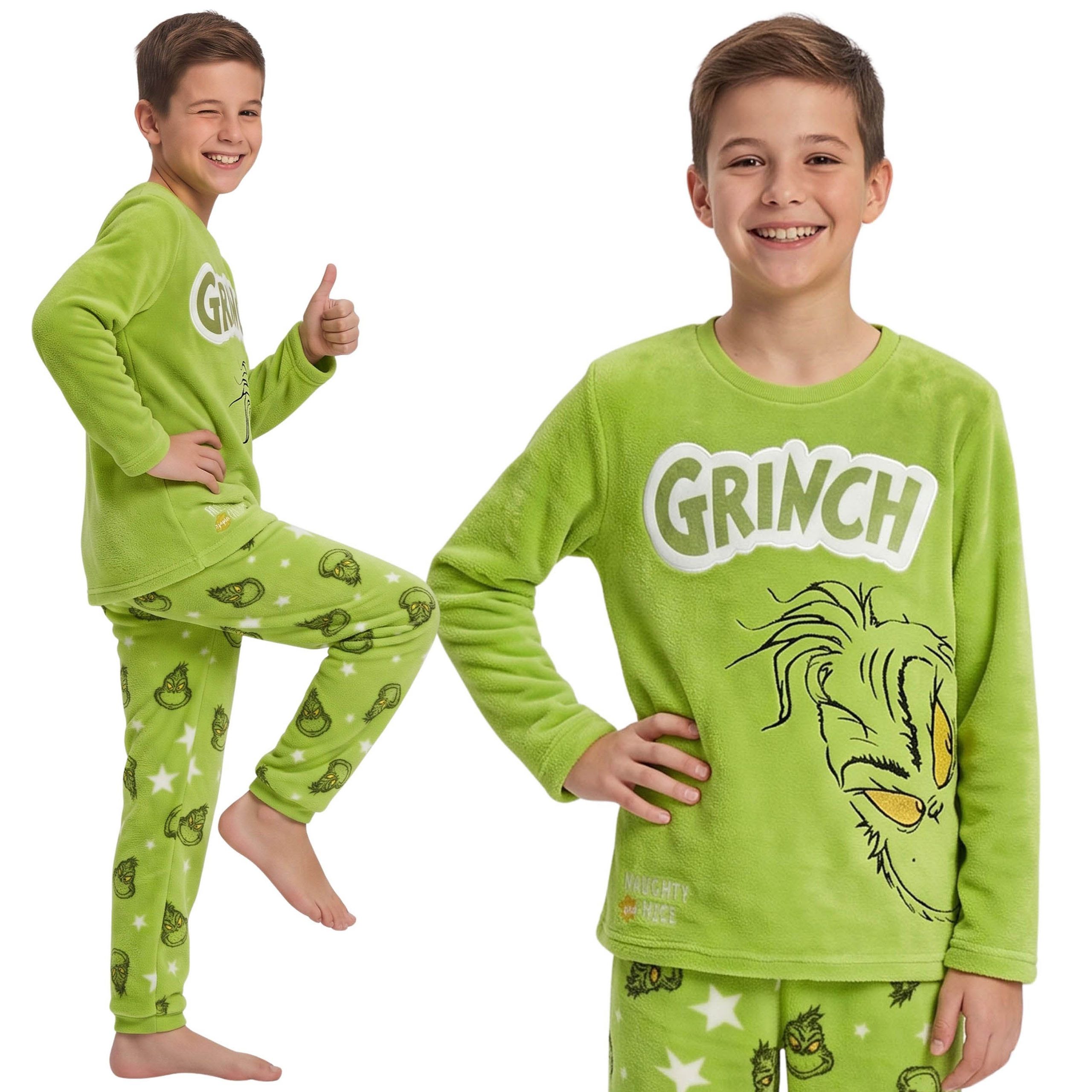 Sarcia.eu Schlafanzug Grinch FLEECE-Pyjama für Jungen, warm, zweiteilig, Langarm + Hose