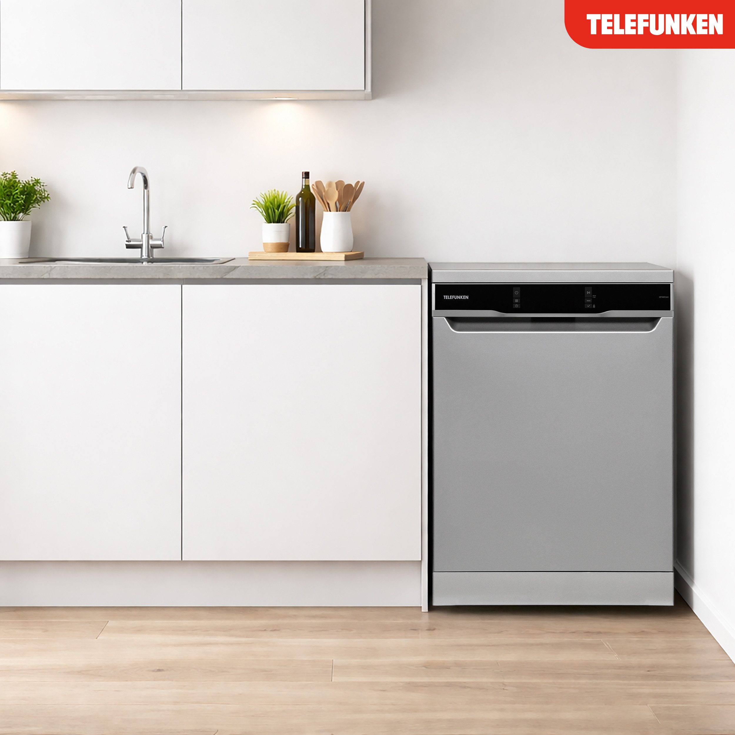 Telefunken Standgeschirrspüler GFS6014AI, 9 l, 14 Maßgedecke, Spülmaschine freistehend 60 cm, 14 Gedecke, Unterbaufähig, EEK A