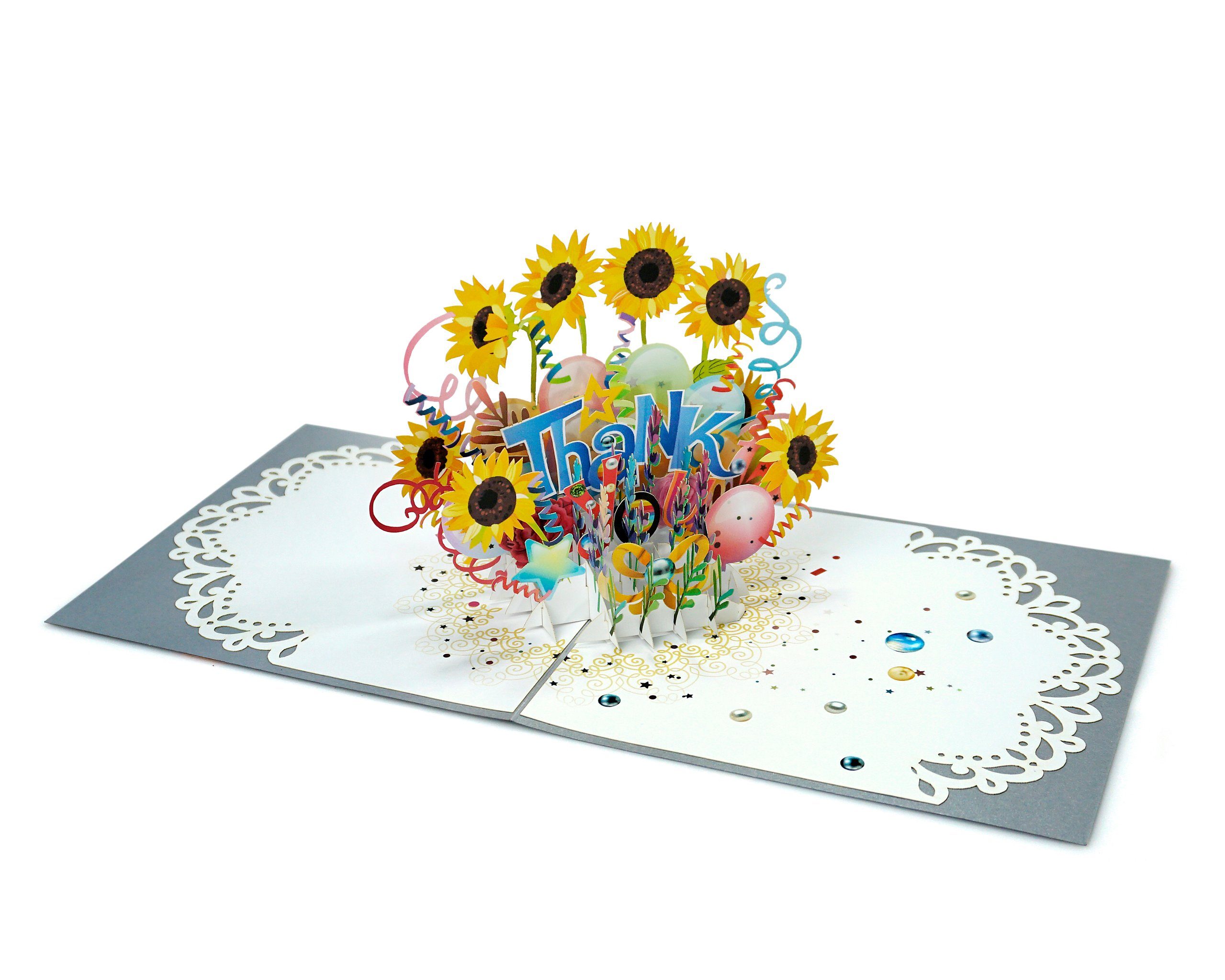 paperdora Dankeskarte 3D Pop-Up-Karte „Danke“ mit Umschlag und Wachssiegel - Grußkarte, Danke Geschenk