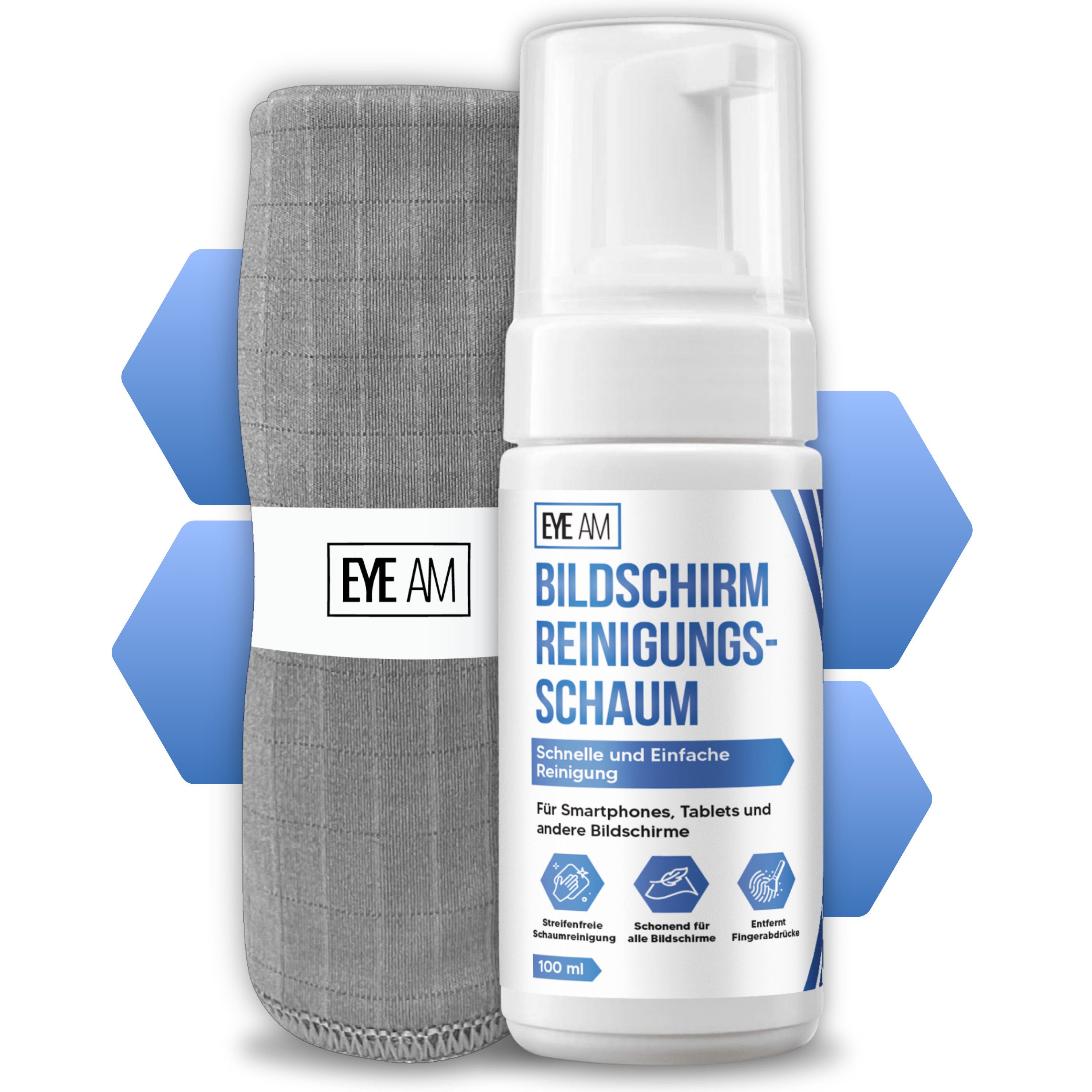 EyeAm Displayreiniger Schaum für Smartphone, Tablet & Bildschirm, Стеклоочиститель (Inkl. Mikrofasertuch)