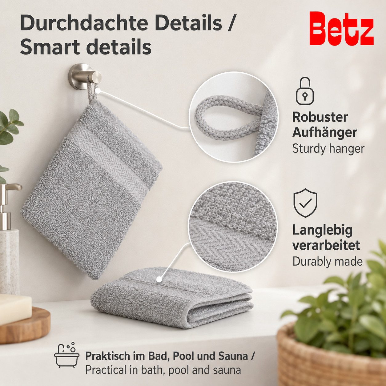 Betz Waschhandschuh 10-tlg. PREMIUM Größe 16 cmx21 cm, Baumwolle (Set, 10-St), 100% baumwolle – Bild 4 von 5