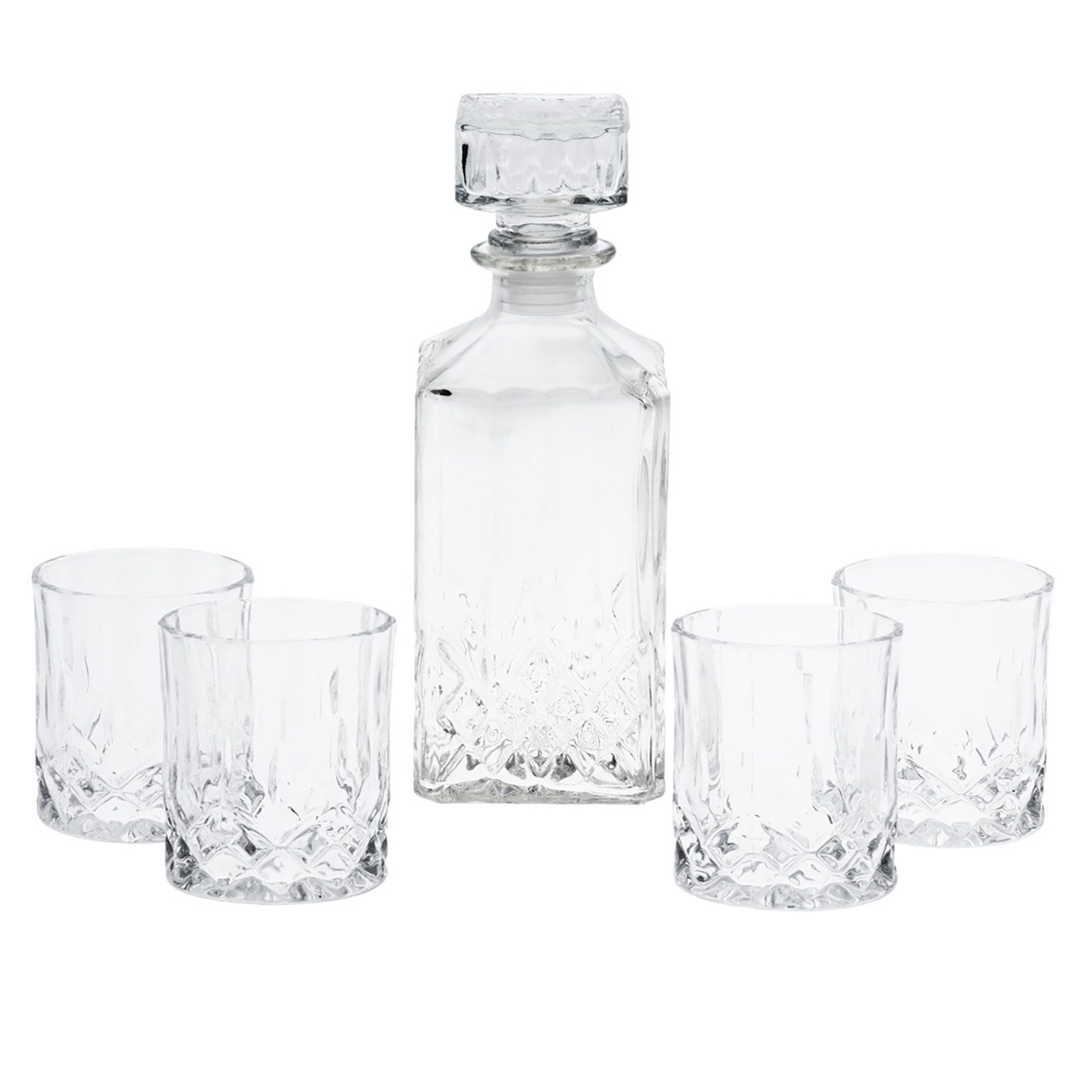 Neuetischkultur Karaffe Karaffe mit 4 Gläsern mit Schliff, (Set, 5-tlg., 1 Karaffe, 4 Gläser), Whiskydekanter Whiskyglas