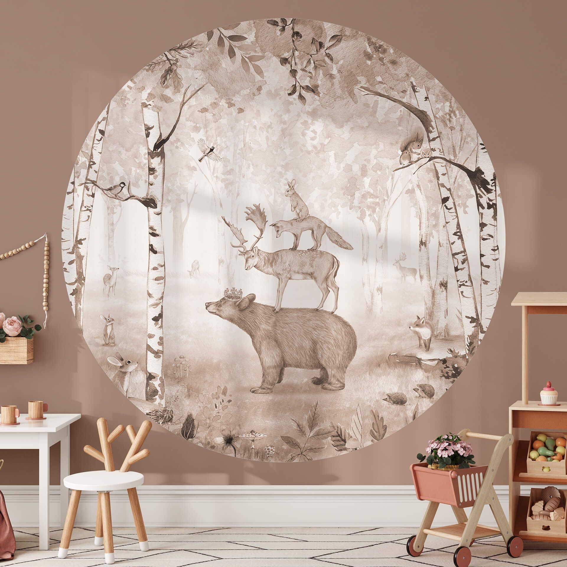 K&L Wall Art Kindertapete Kinderzimmer Tapete Der Bärenkönig Babyzimmer Fototapete Waldtiere, bedruckt, Junge + Mädchen Kinderzimmertapete