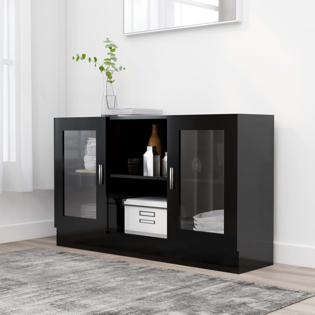 vidaXL Sideboard Vitrinenschrank Schwarz 120x30,5x70 cm Holzwerkstoff (1 St)