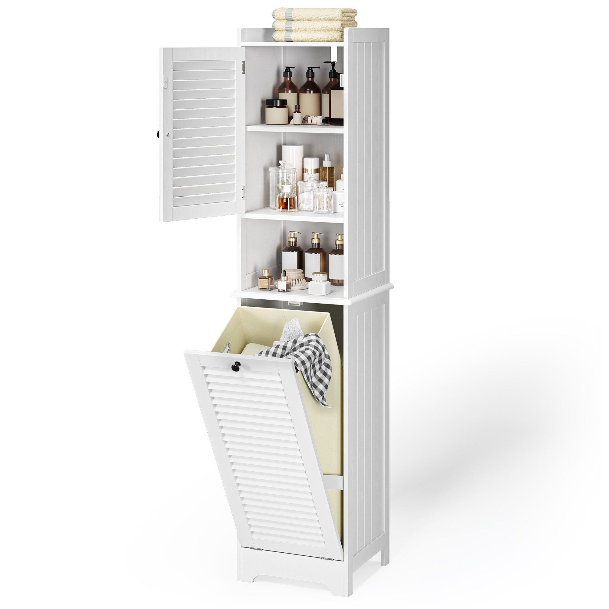 Bealife Badkommode Badezimmerschrank mit ausklappbarem Wäschekorb