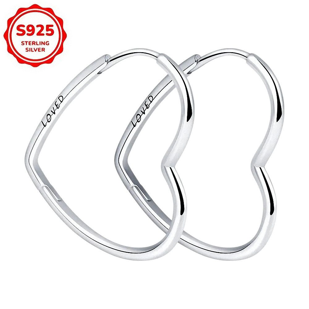 Taffstyle Paar Creolen Herz Creolen 925 Sterling Silber Ohrringe Damen Ohrhänger (Ohrringe Creolen Frauen Damen Schmuck Geschenke zum Geburtstag Weihnachten Valentinstag Muttertag)