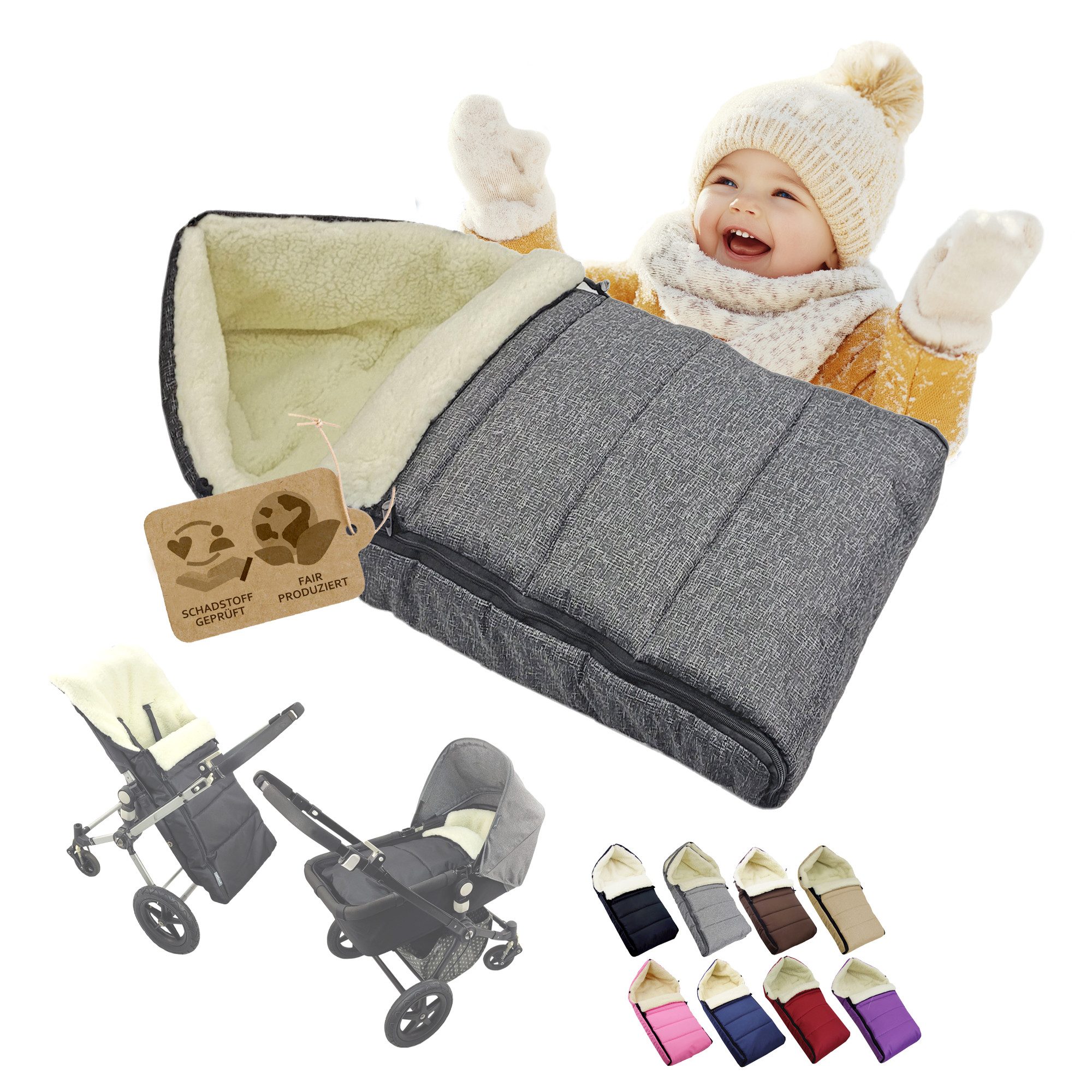 BambiniWelt by Rafael K. Fußsack Winterfußsack Babyfußsack Fußsack Kinderwagen Wolle 90cm LINIERT, universal
