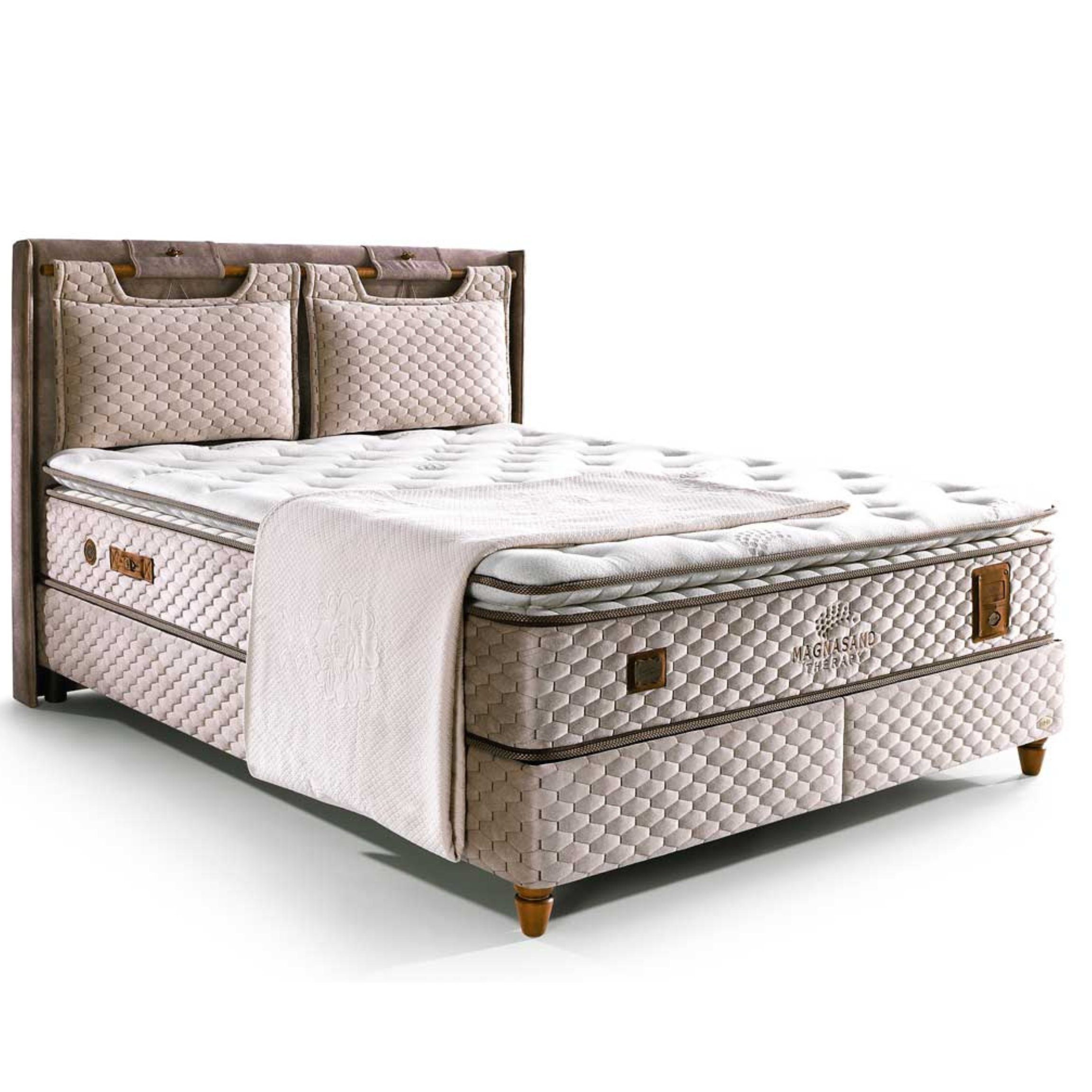 Boxspringbett Kopfteile Kissen inkl. Stauraumbett 2 Matratze, Moln und Magnasand