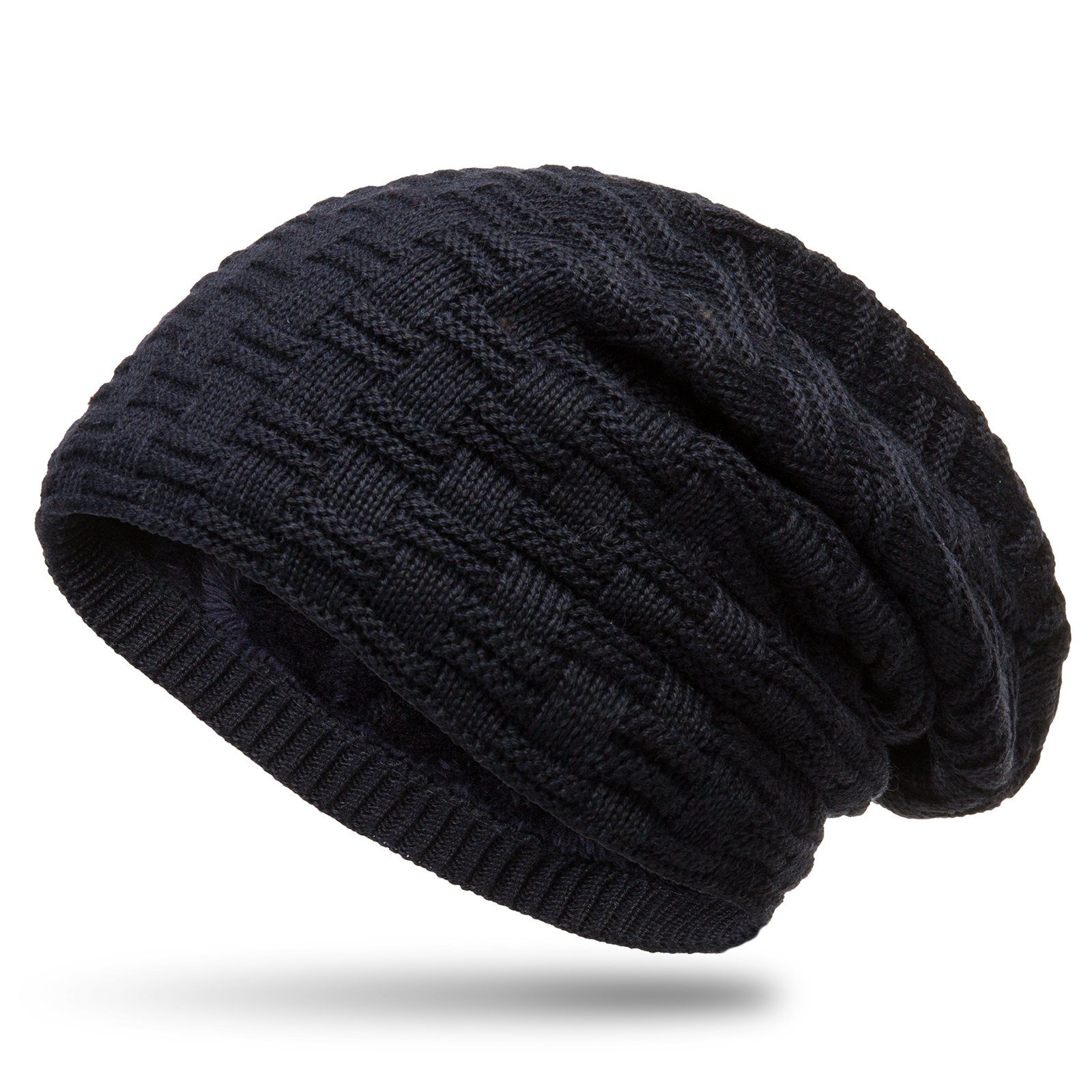 Caspar Beanie MU133 warme Feinstrick Mütze mit weichem Fleece Innenfutter dunkelblau