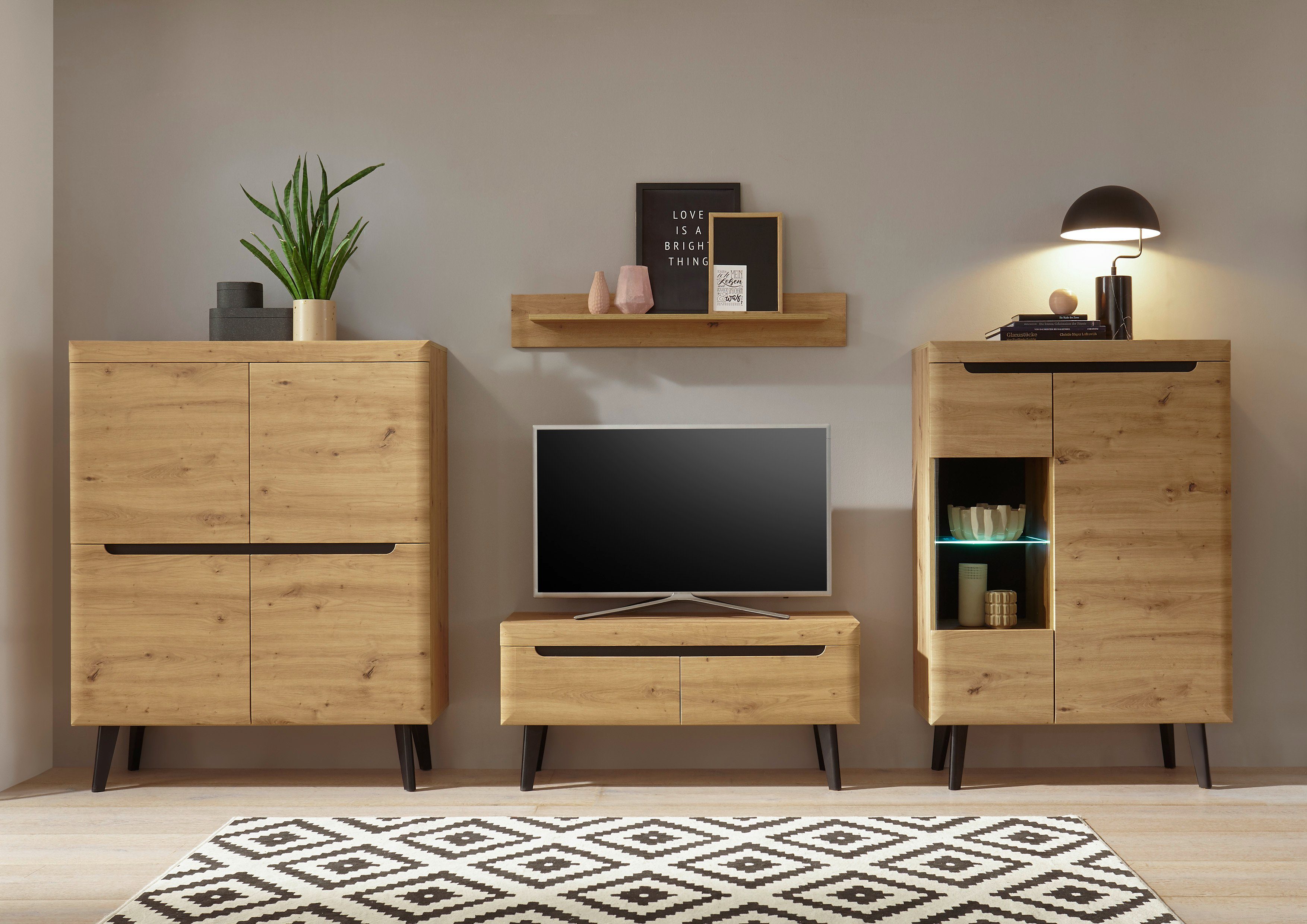 Home affaire Wohnwand Torge, Anbauwand, Schrankwand, Mediawand, Wohnzimmer-Set, (Set, 4-St)