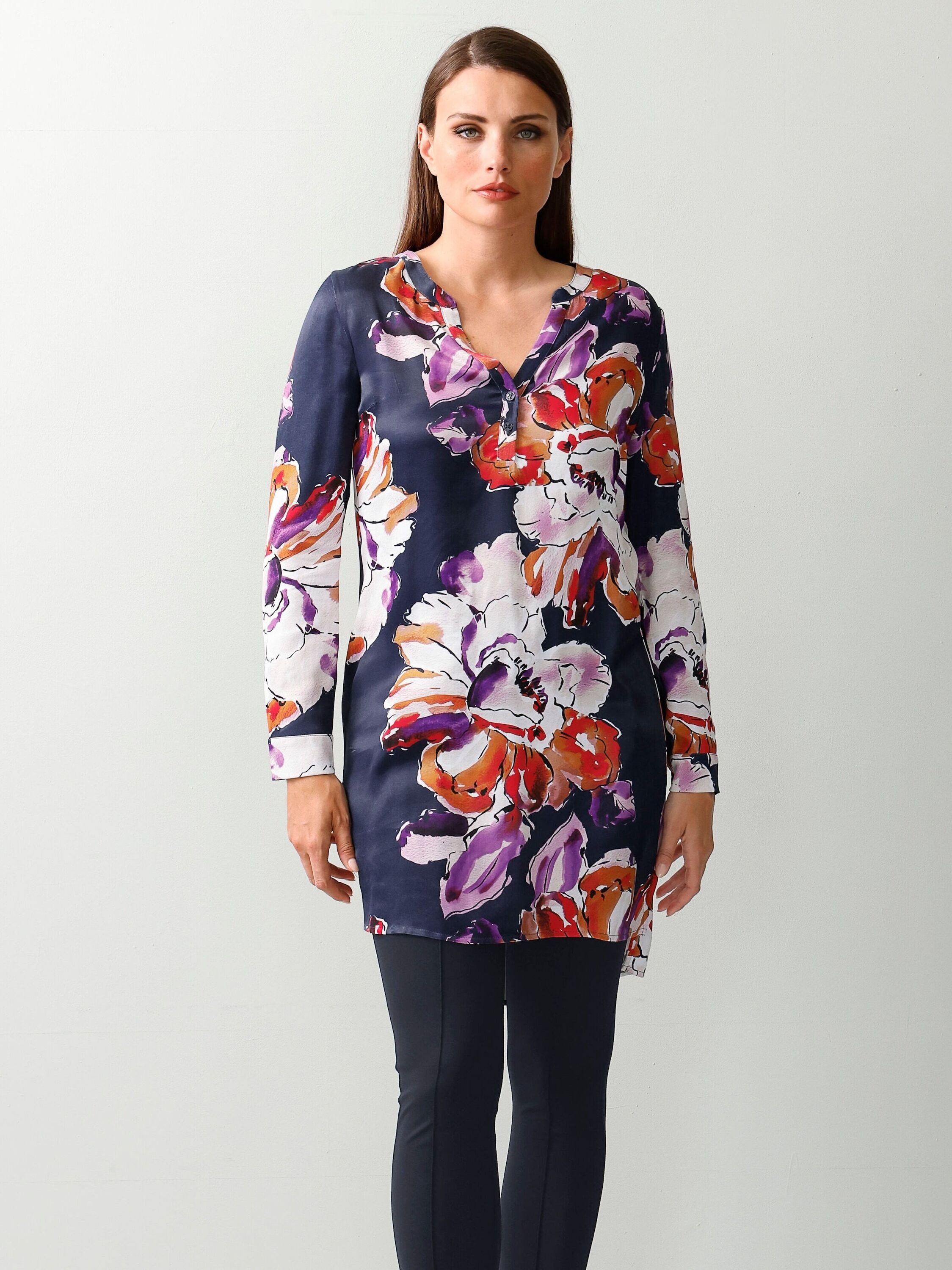 Alba Moda Langarmbluse Longbluse mit floralem Print