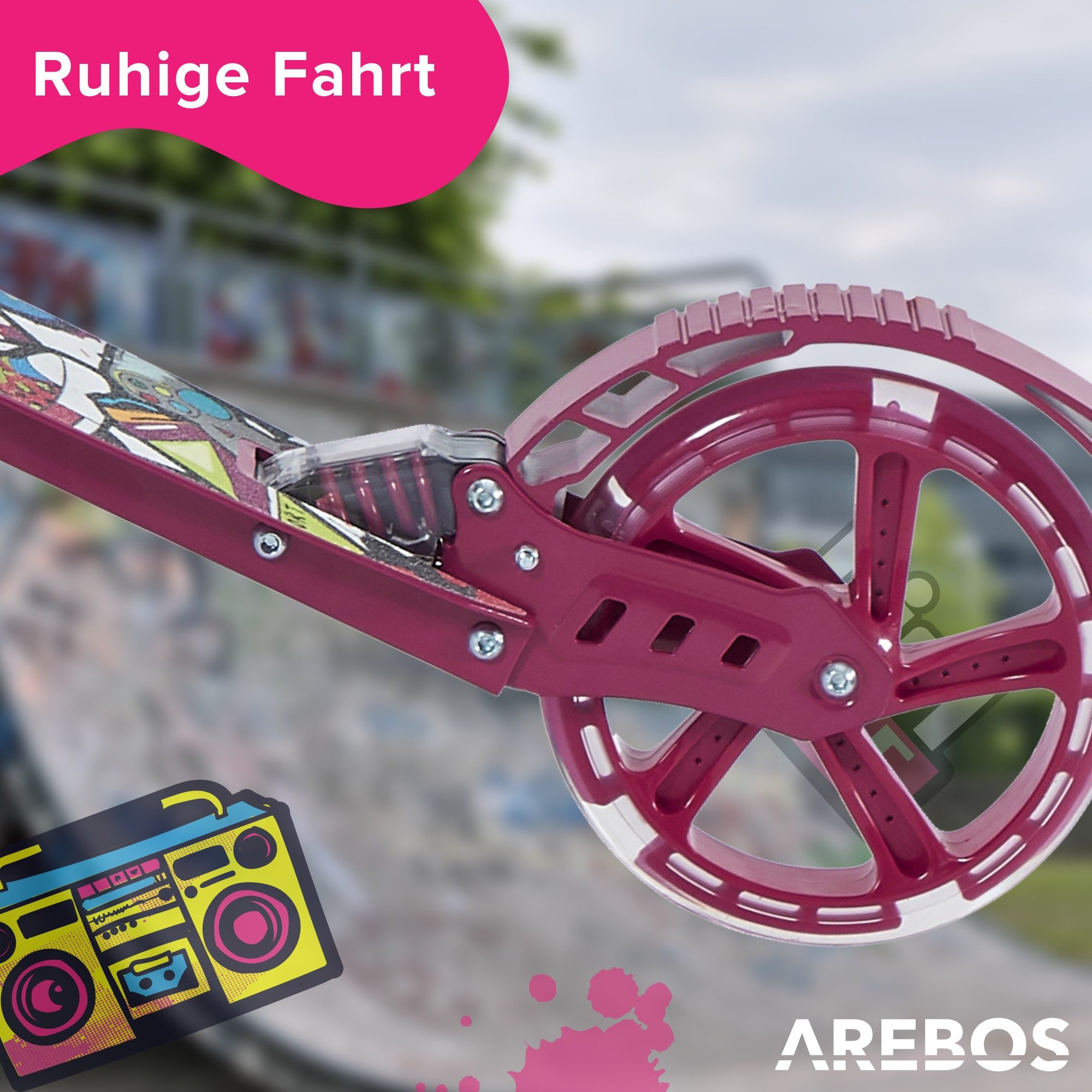 Arebos Tretroller LED-Reifen, faltbar, höhenverstellbar, inkl.Klinge l& Bremsen 100 kg, LED-Reifen: Leuchten während der Fahrt, für mehr Sichtbarkeit und Spaß