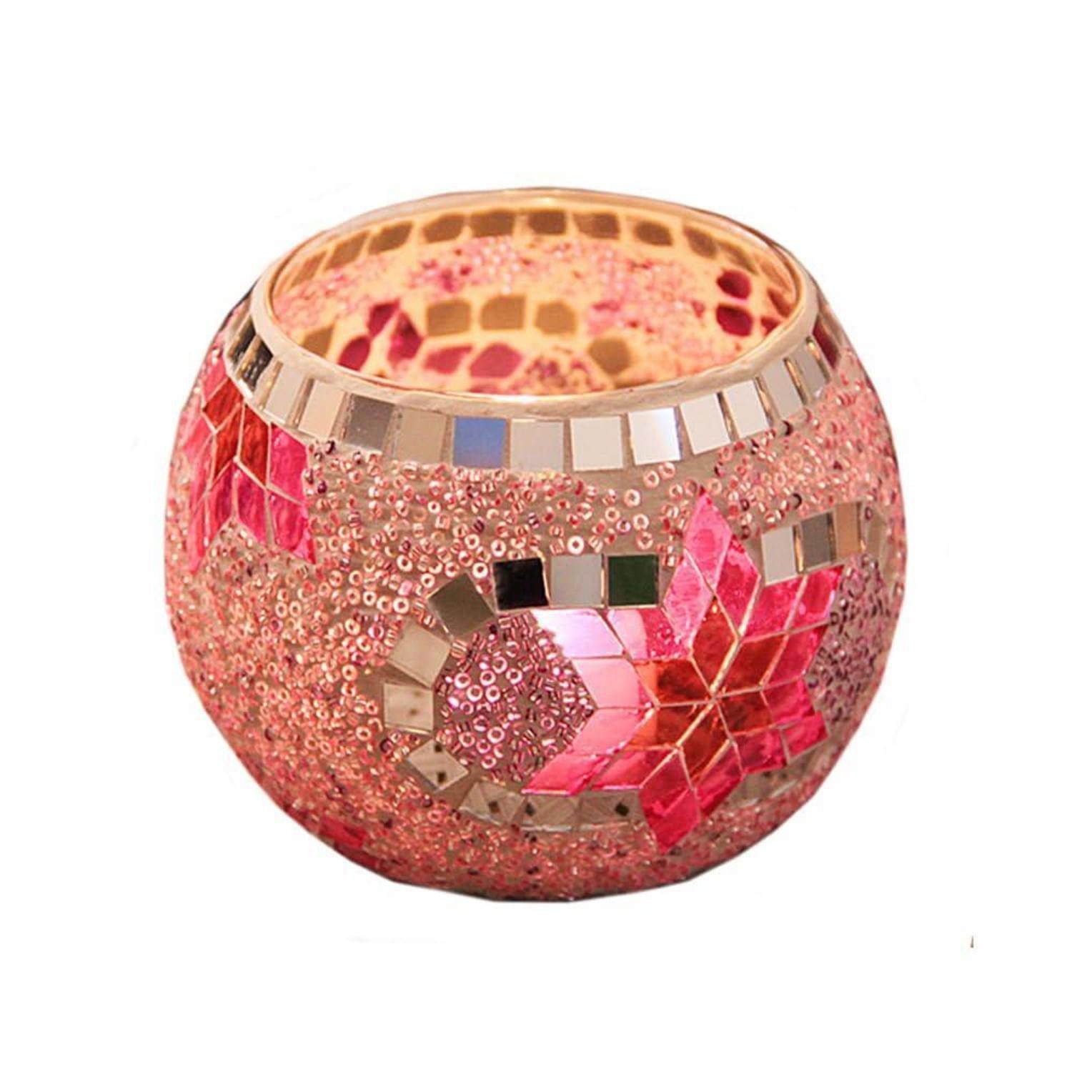 LuxusKollektion Teelichthalter Mosaik Kerzenhalter Vase Rosa Sterne (1 St)