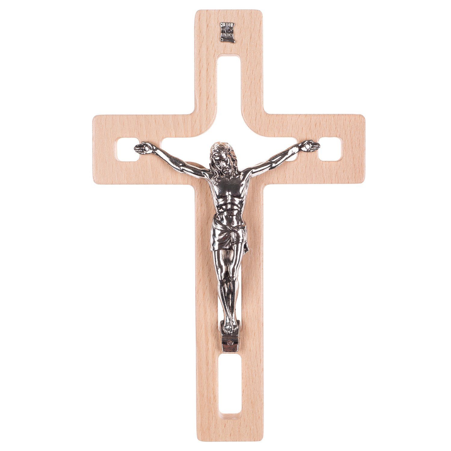 Luda Studio Wanddekoobjekt, Modernes hängendes Holzkreuz mit Passionskreuz 18 x 12 x 1,4 cm