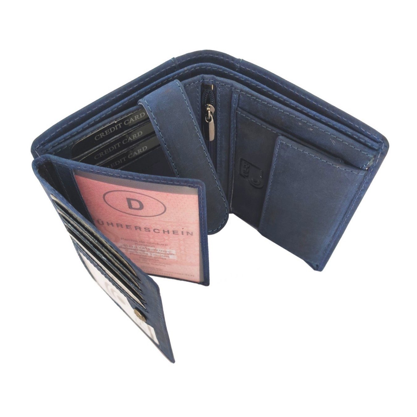 Buffalo Hill Geldbörse Büffelleder Portemonnaie, integrierter RFID-Schutz >BH-2395<, elegantes Wallet mit 8 Kartenfächern in Blau