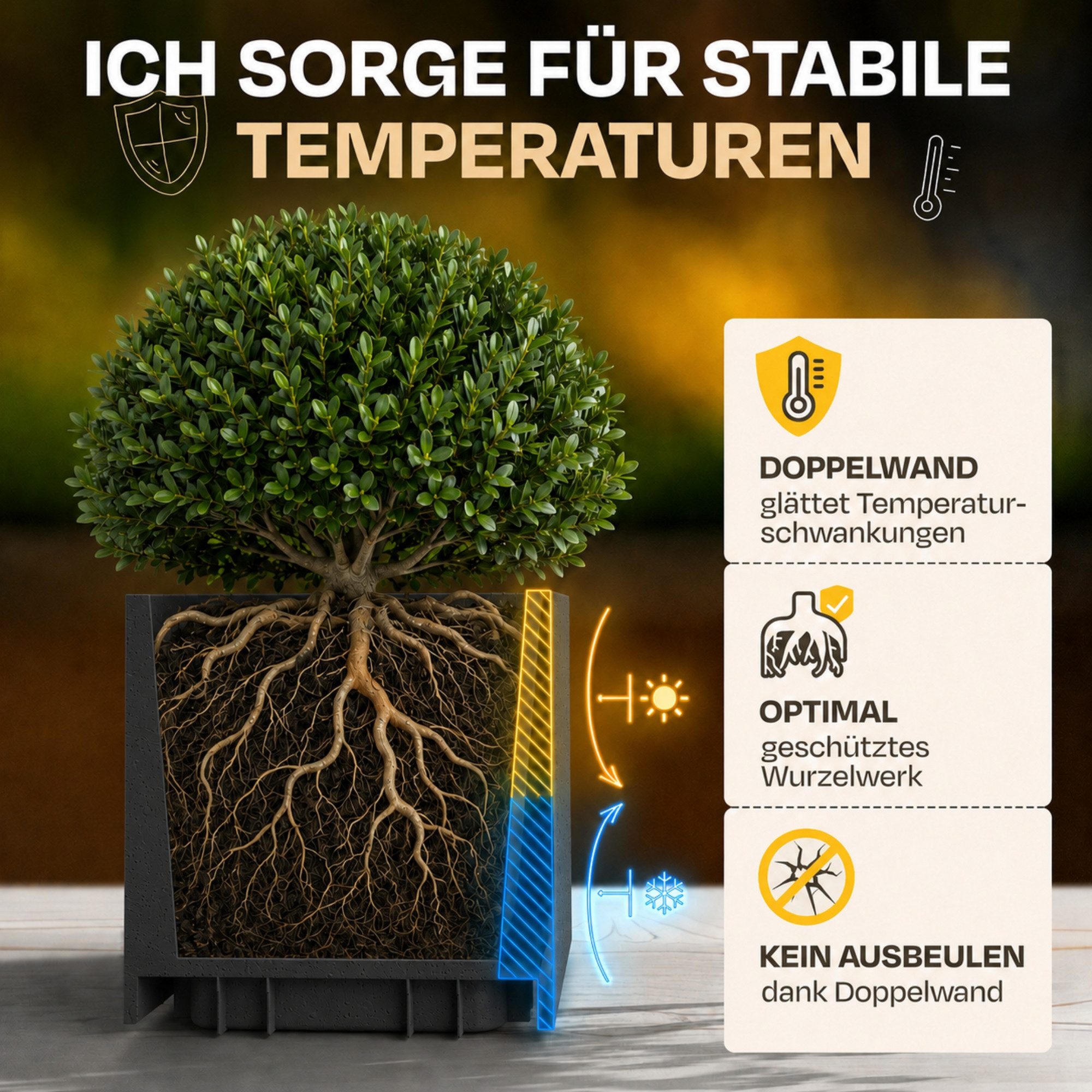 ONDIS24 Pflanzkübel Pflanzkübel Blumenkübel Blumentopf Vulkan 40, Gestein/Basalt/Graphit Optik mit Wasserspeicher
