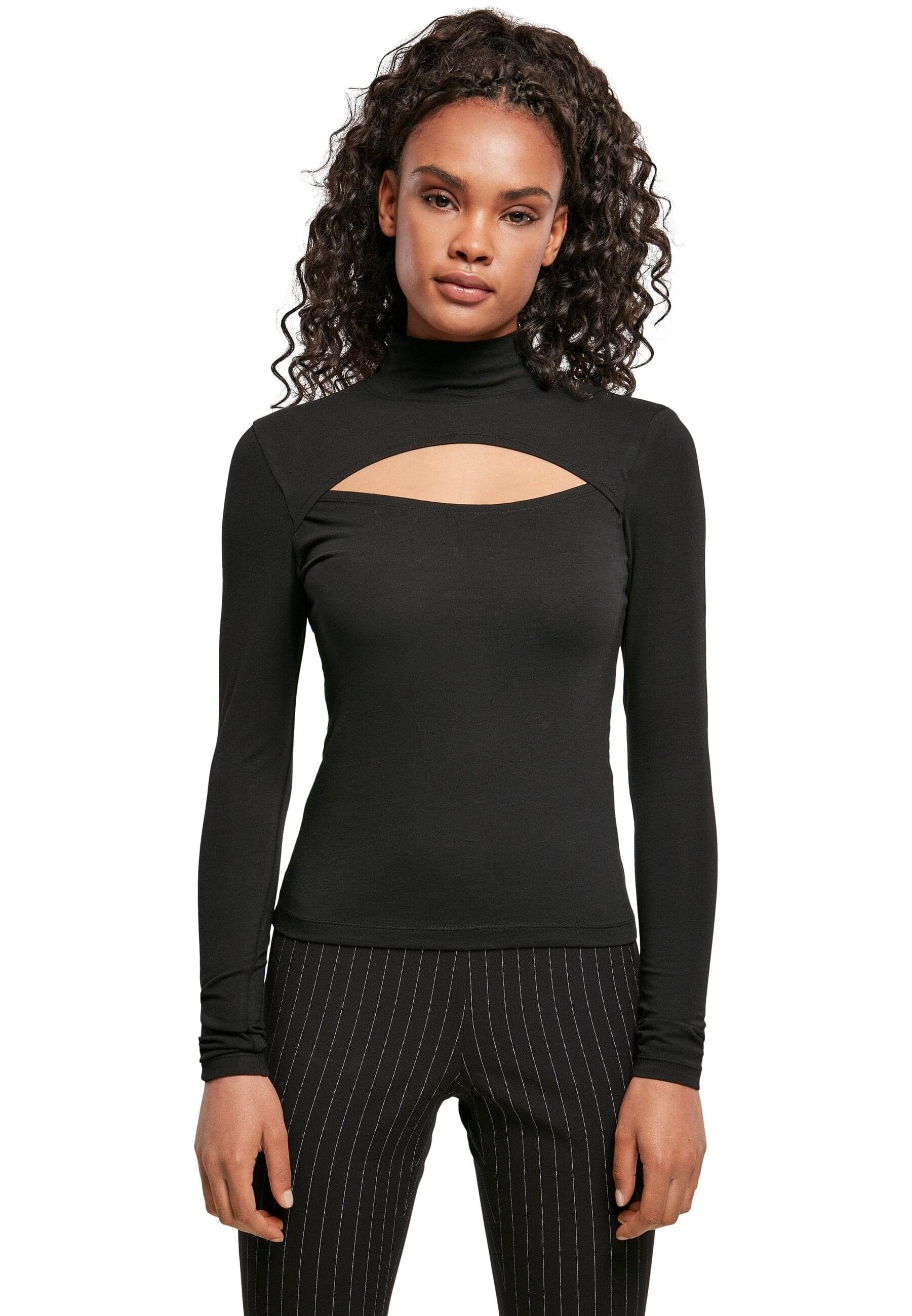 CLASSICS black Longsleeve (1-tlg) URBAN Ladies Damen Langarmshirt Cut-Out Turtleneck