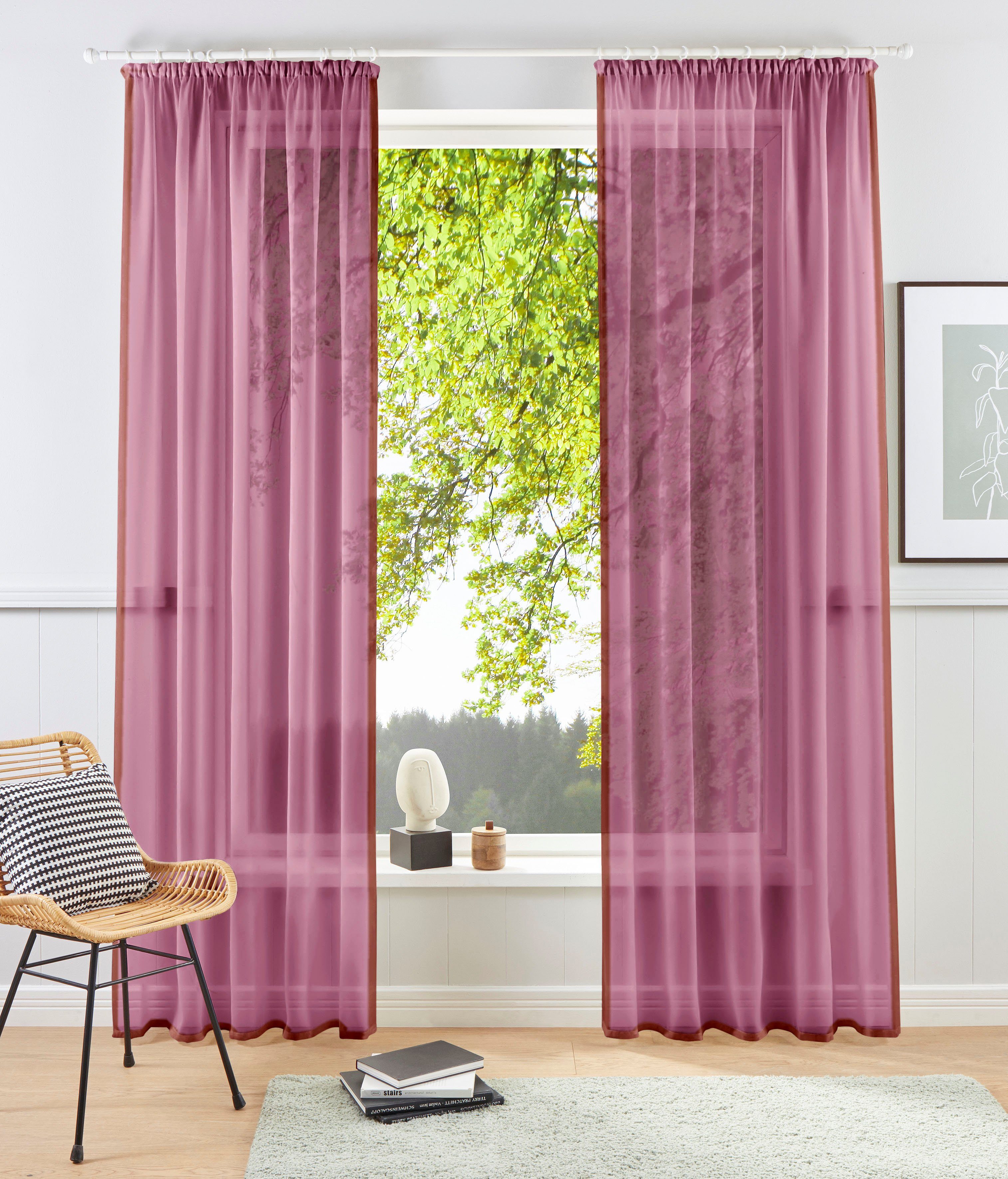 Gardine XANA, my home, Kräuselband (1 St), transparent, Polyester, 1 Schal, Voile, einfarbig, pflegeleicht bordeaux