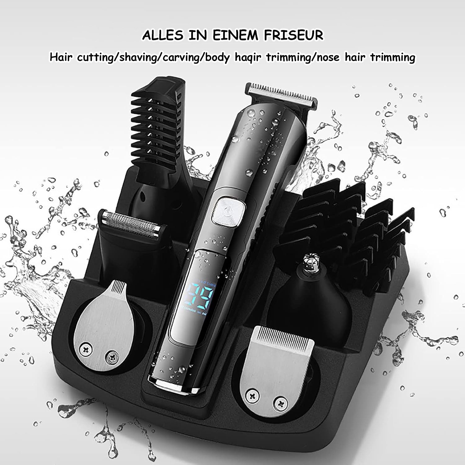 SinLaw Haarschneider 11in1 Haarschneider Herren, Barttrimmer, Nasen-/Körperhaartrimmer, Wasserdicht, austauschbare Köpfe, USB aufladbar, Scherkopf-Set
