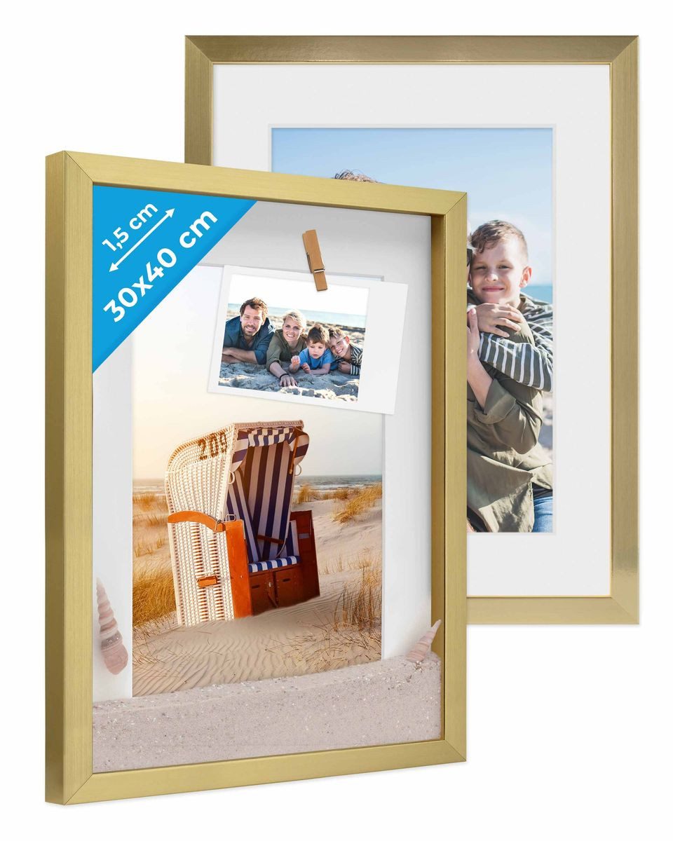 PHOTOLINI Bilderrahmen 2er Set 3D-Objektrahmen zum Befüllen mit Passepartout und Glasscheibe, für 2 Bilder (2er Set), Rahmen 30x40 cm für Objekte bis 1,5 cm Tiefe zum Basteln & Verschenken