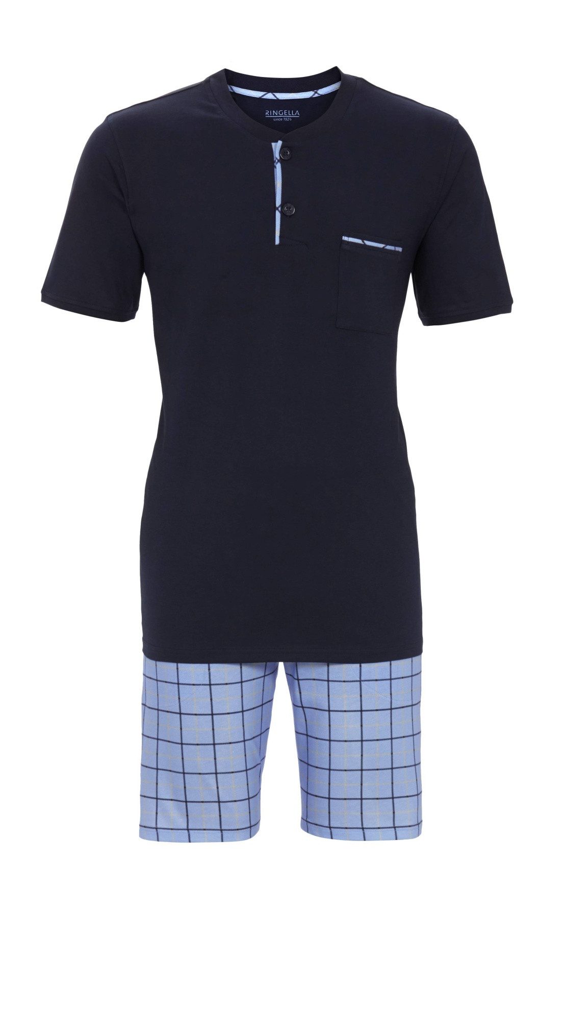 Ringella Shorty mit Knopfleiste, Brusttasche; karierte Bermuda mit Dehnbund (2 tlg) Single Jersey aus reiner Baumwolle