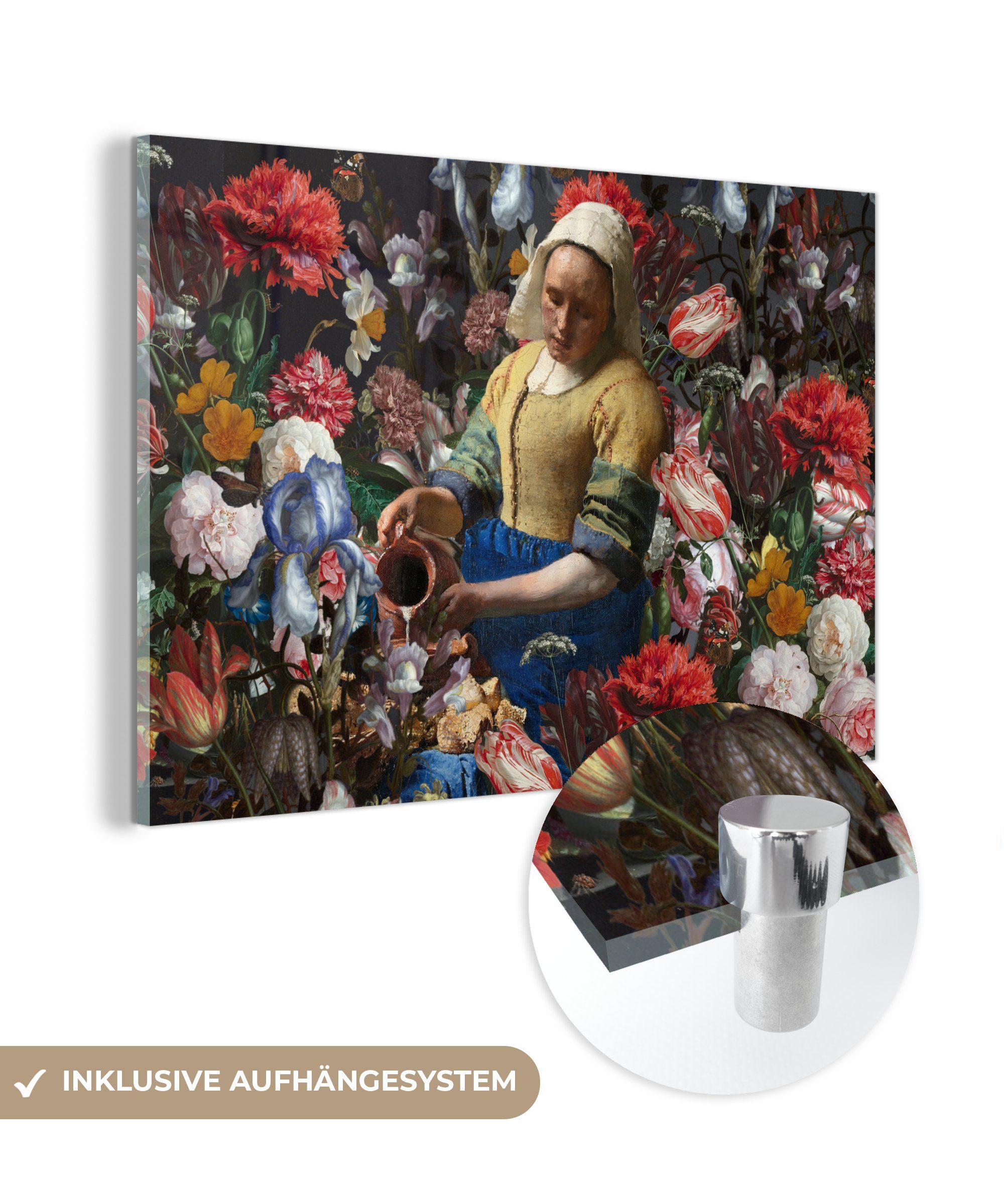 MuchoWow Acrylglasbild Milchmädchen - Johannes Vermeer - Blumen - Farben, (1 St), Acrylglasbilder Wohnzimmer & Schlafzimmer bunt