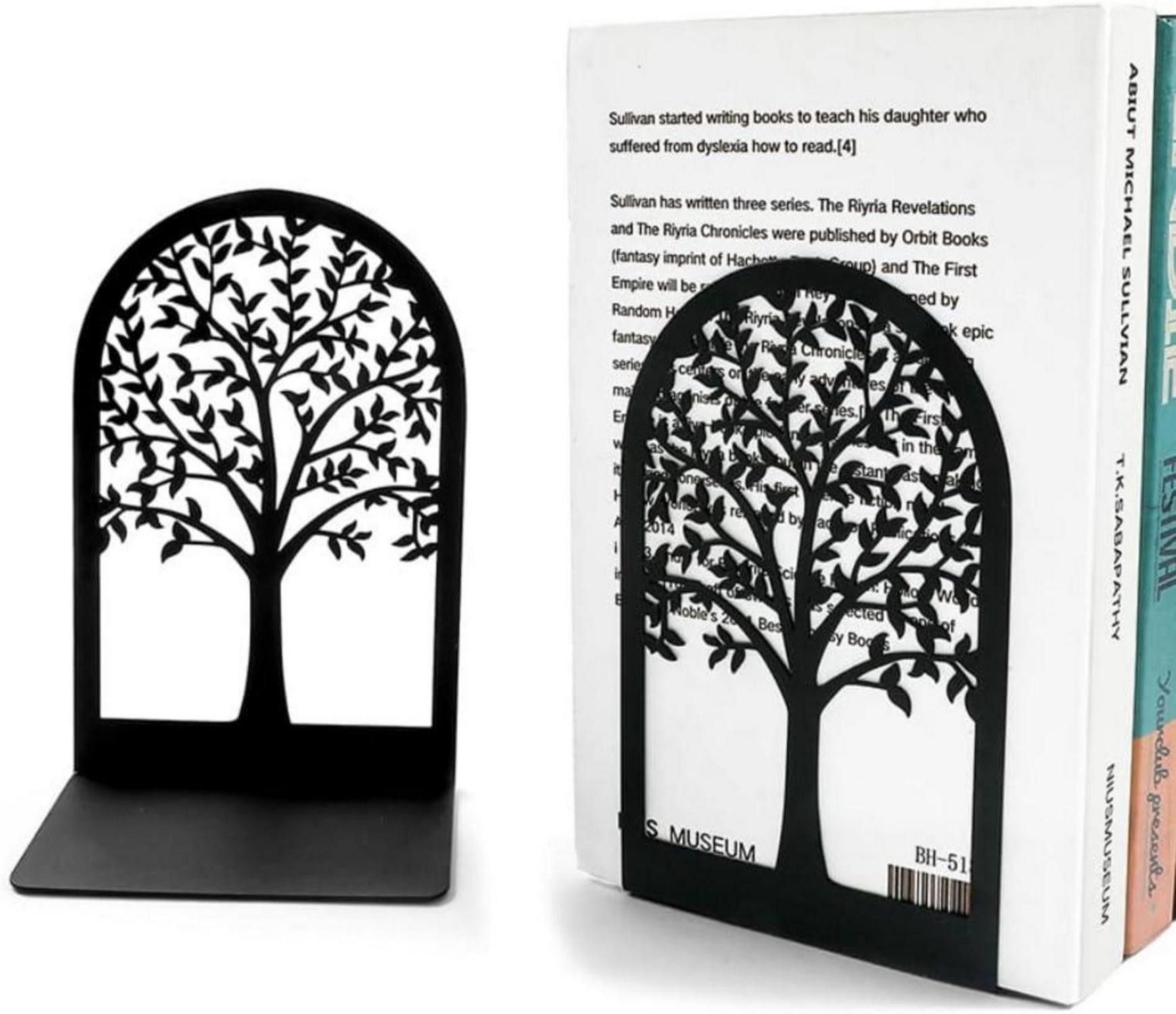 LuxusKollektion Buchstütze Buchstütze Metall Schwarz 2 Stück Baum Bookends 12x9x18cm