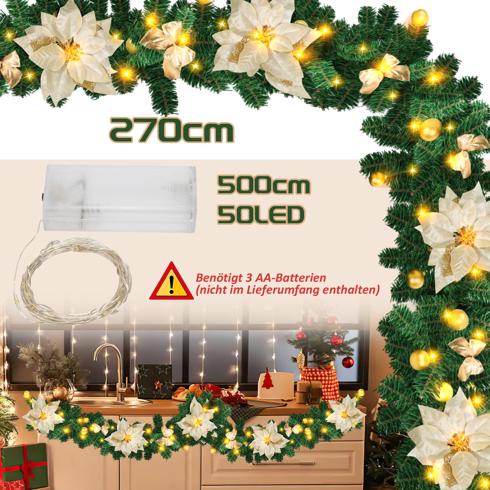 Kunstgirlande 2.7M Weihnachtsgirland Tannengirland Weihnachtdekoration Trep günstig online kaufen