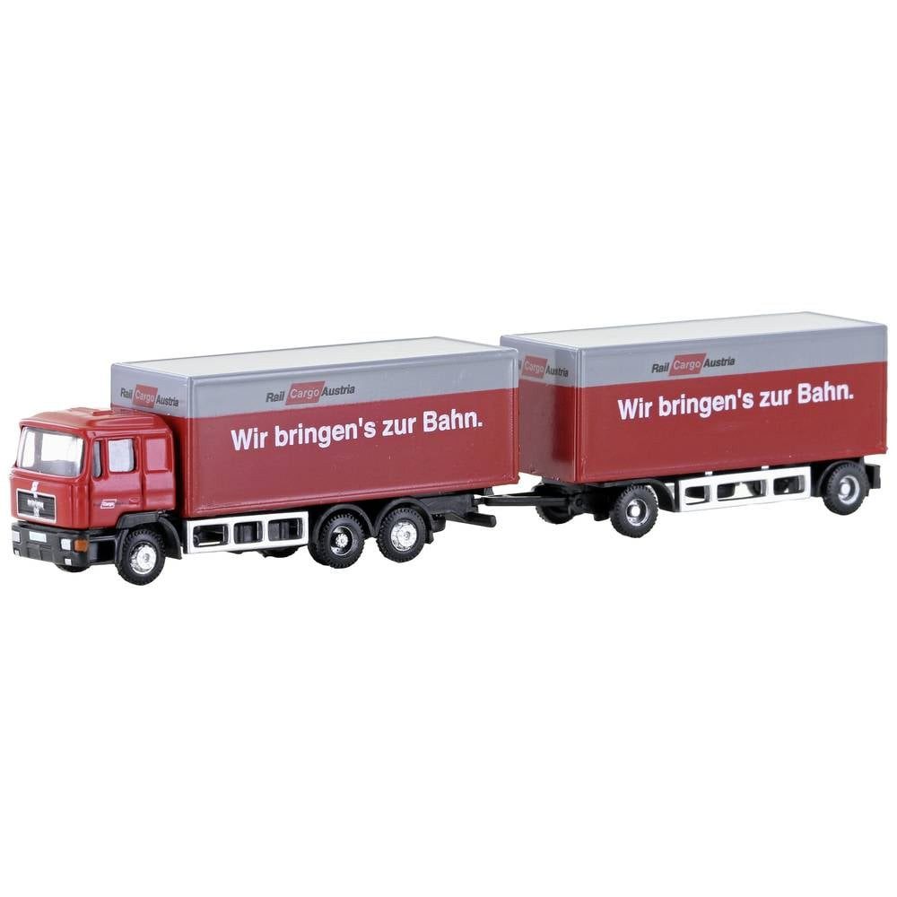 Modelleisenbahn-Straße N MAN F90, 3-achs Koffer-Hängerzug Rail Cargo
