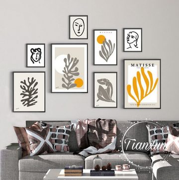 TPFLiving Kunstdruck (OHNE RAHMEN) Poster - Leinwand - Wandbild, Henri Matisse - Abstrakte Blätter und Frauenmotive - (Leinwand Wohnzimmer, Leinwand Bilder, Kunstdruck), Farben: beige, grau, schwarz, weiß, orange - Größe: 13x18cm