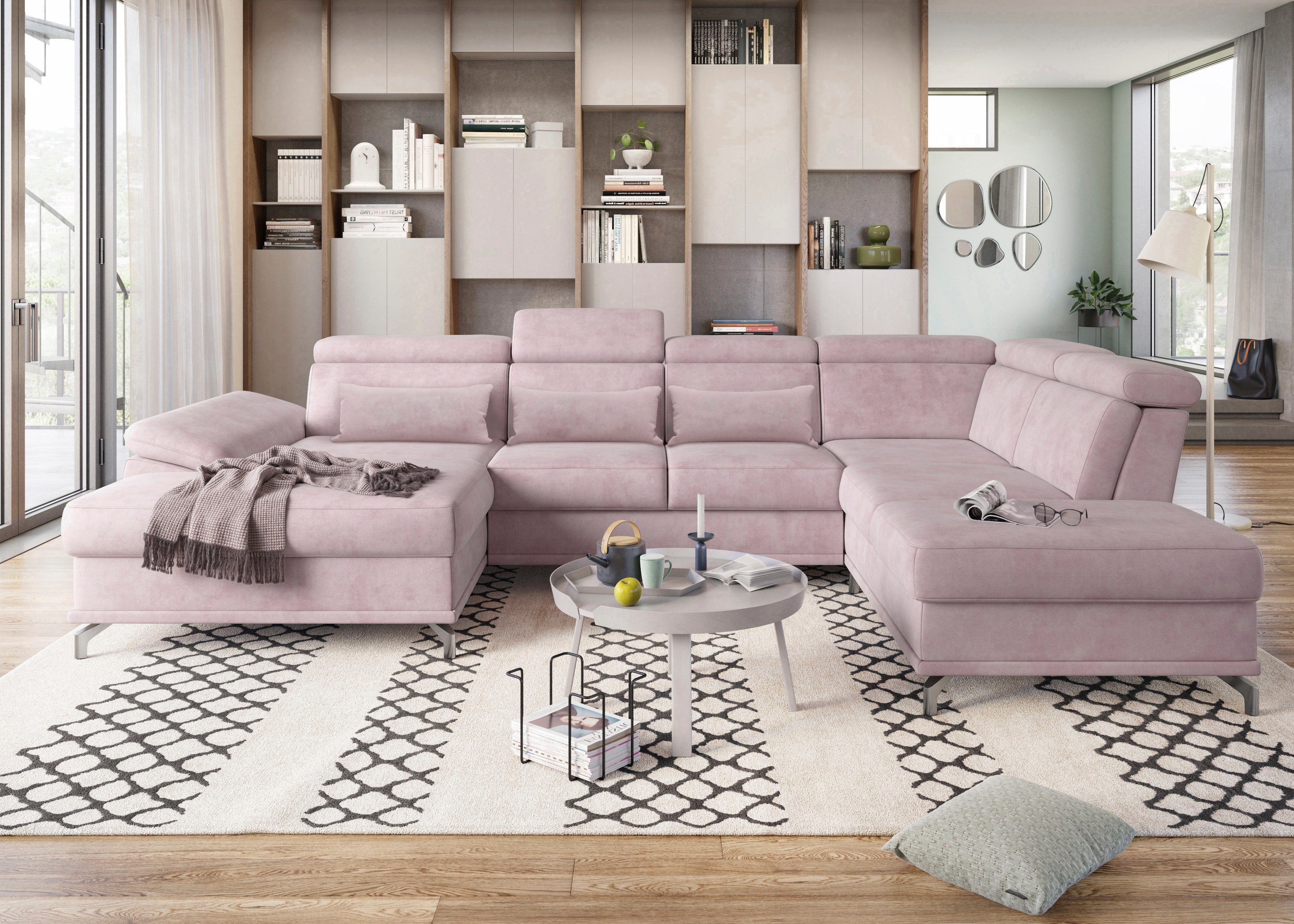 sit&more Wohnlandschaft Cabrio U-Form, B: 359 cm, mit Sitztiefen-, Arm- & Kopfteilverstellung, 3 Nierenkissen, Federkern, optional Bettfunktion und Stauraum