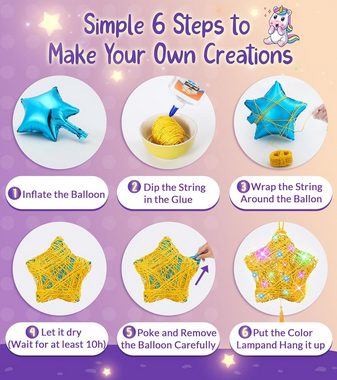POPOLIC Kreativset Basteln Mädchen, 3D String Art Kit für Kinder, (mit 20 mehrfarbige LED-Lampen Und 6 Luftballons), Mädchen 6-12 Jahre Bastelset für Kinder Geburtstags Geschenk