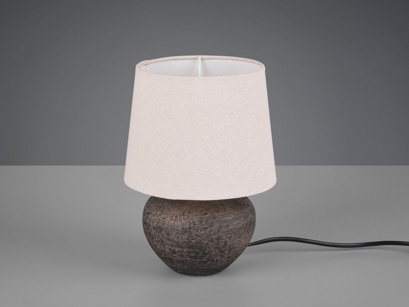 Reality Leuchten LED Tischleuchte, LED wechselbar, Warmweiß, kleine Design-klassiker mit Keramik & Stoff Lampenschirm Beige H: 25cm