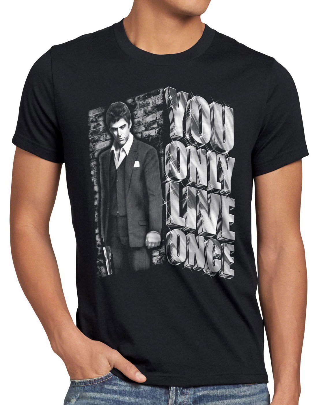 style3 Print-Shirt Herren T-Shirt film pablo Tony Scarface pacino kokain gangster escobar schwarz montana