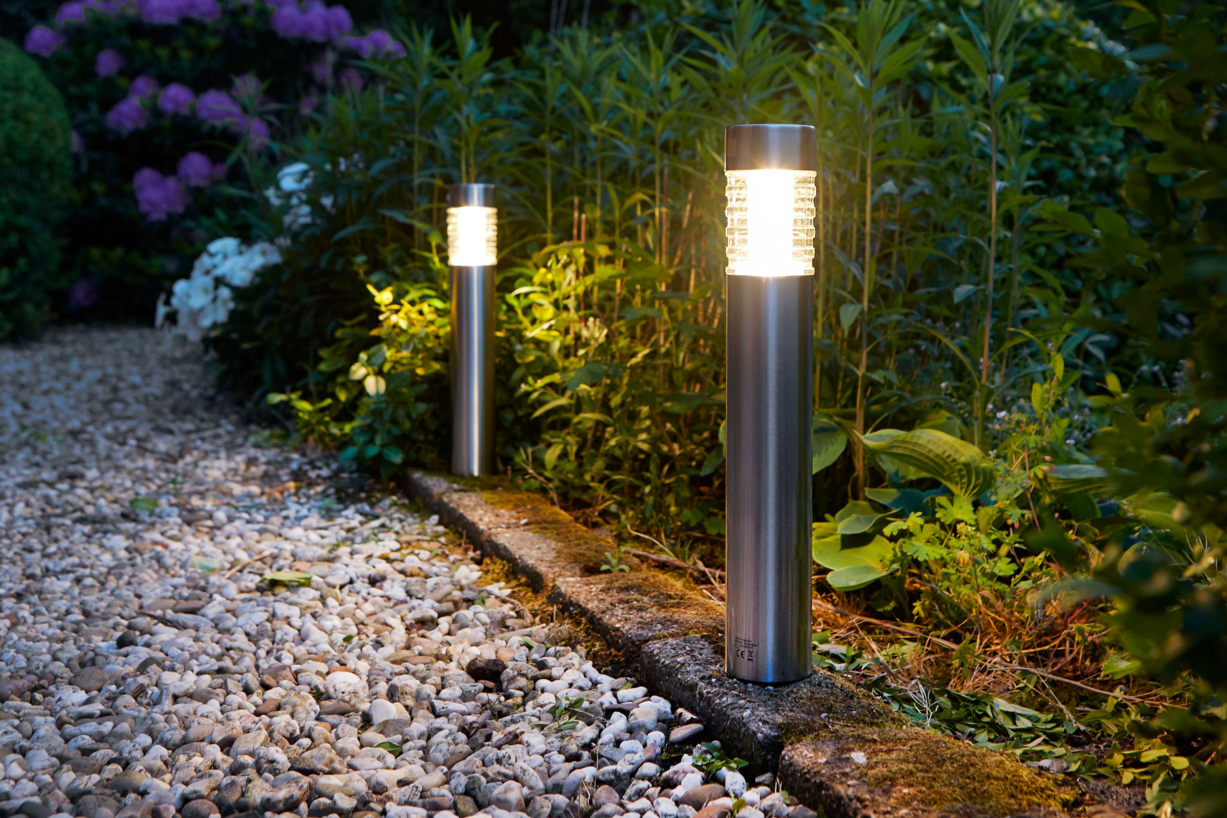 Luxform Gartenleuchte Solar-Gartenleuchten Tacoma 5 Lumen - 3 Stück, LED fest integriert, Aus Edelstahl & Glas gefertigt