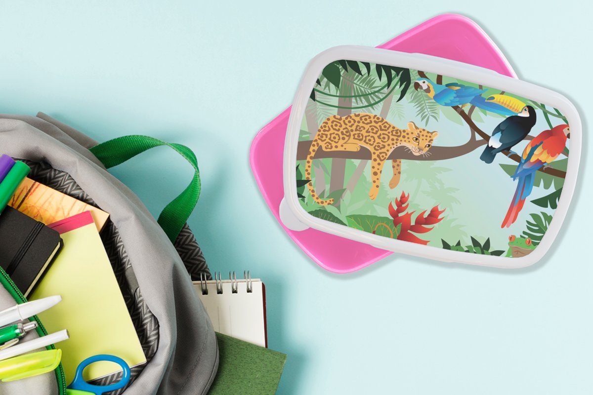 (2-tlg), rosa Kunststoff Dschungeltiere Kinder, Lunchbox für Erwachsene, Kunststoff, MuchoWow Snackbox, Mädchen, - - - Jungen Leopard, Mädchen Tukan Brotdose Brotbox -