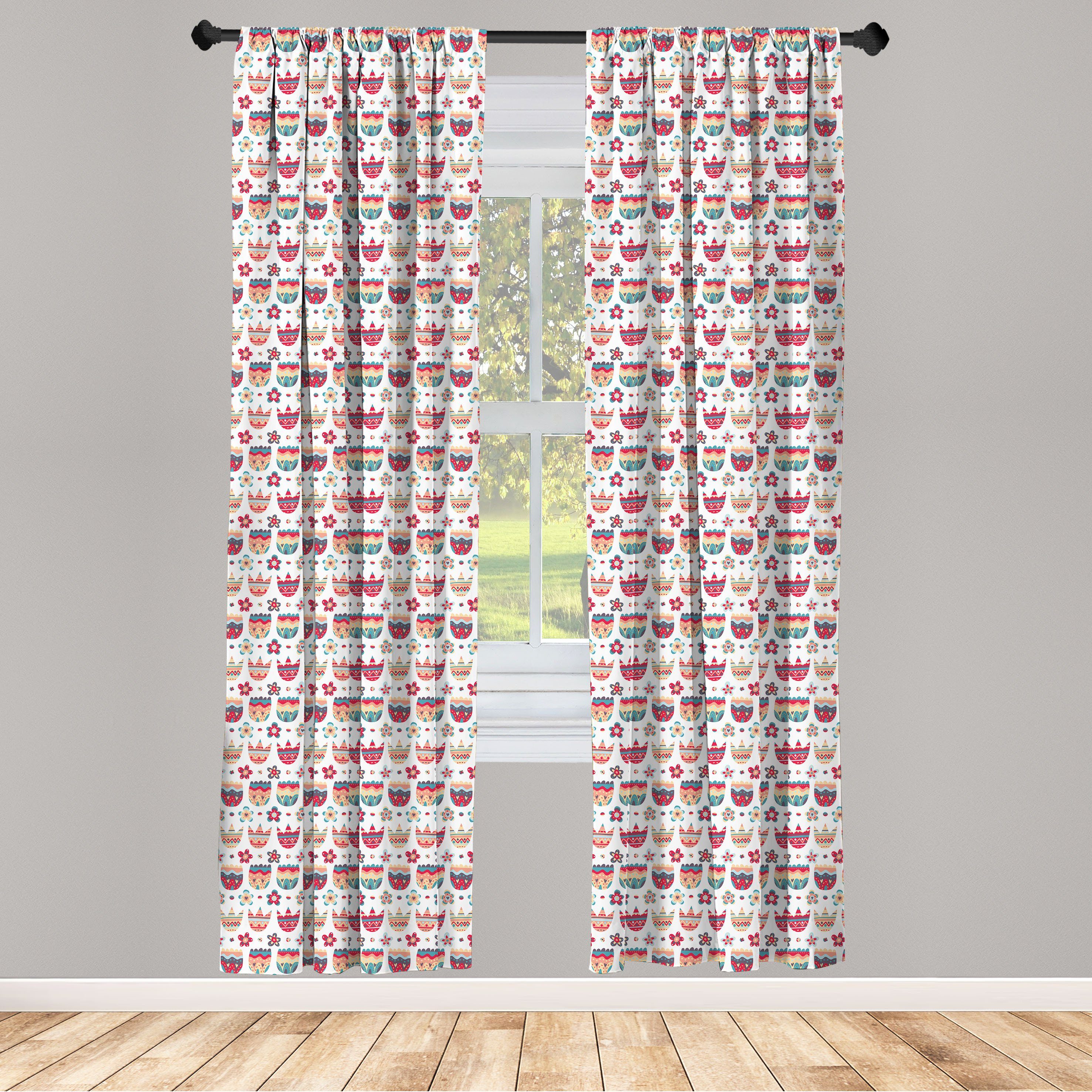 Gardine Vorhang für Wohnzimmer Schlafzimmer Dekor, Abakuhaus, Microfaser, Blumen Folkloric Tulpen und Röschen