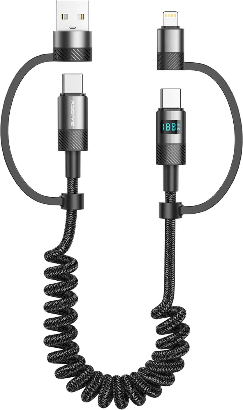 Xssive Xssive 4in1 1,5m Ladekabel Lightning & USB-C zu USB-C & USB-A USB-Kabel
