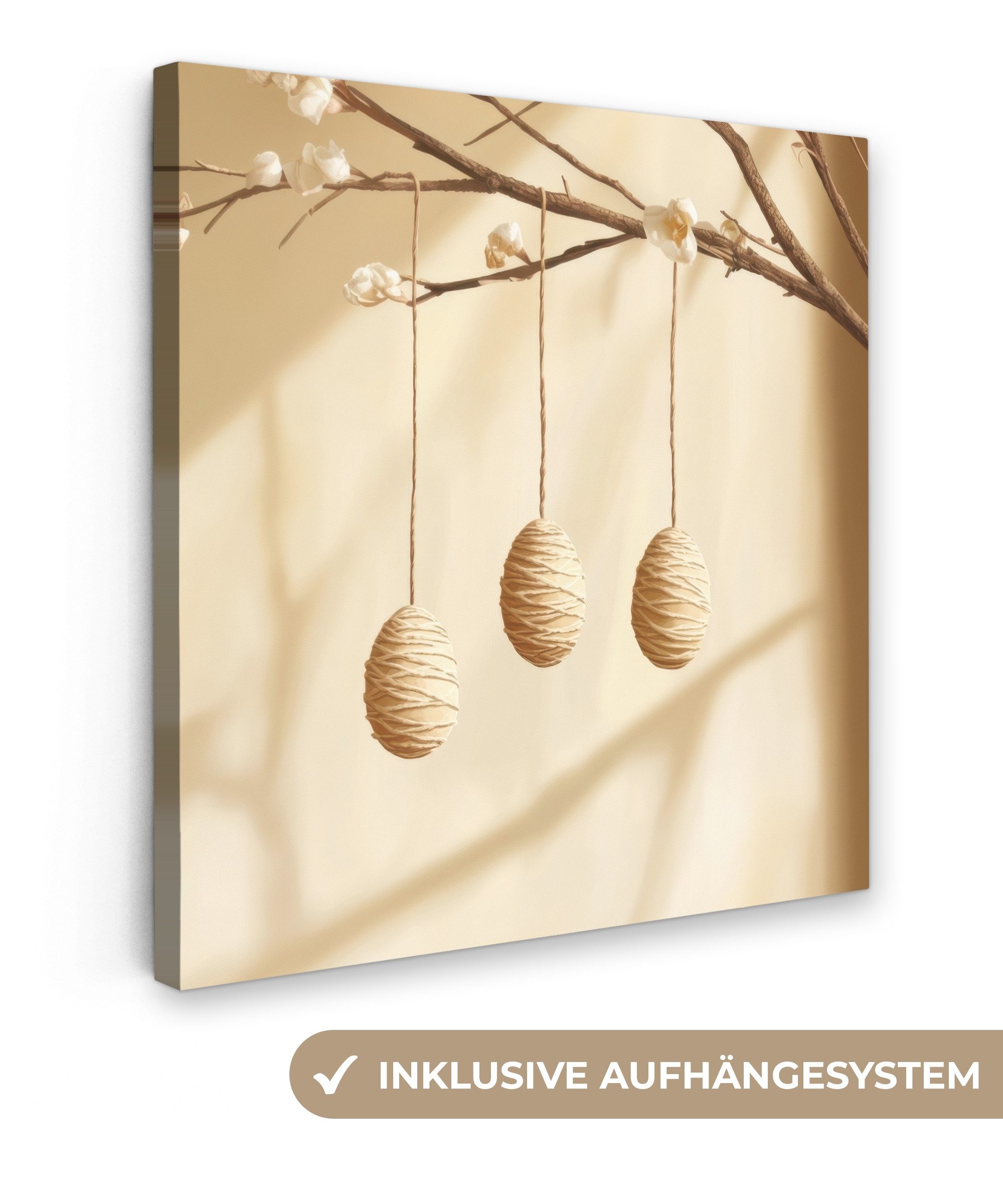 OneMillionCanvasses® Leinwandbild Beige - Osterkuchen - Eier - Ostern Deko, Fotodruck (1 St), Wandbild, Deko Schlafzimmer Wohnzimmer Flur 20x20 cm