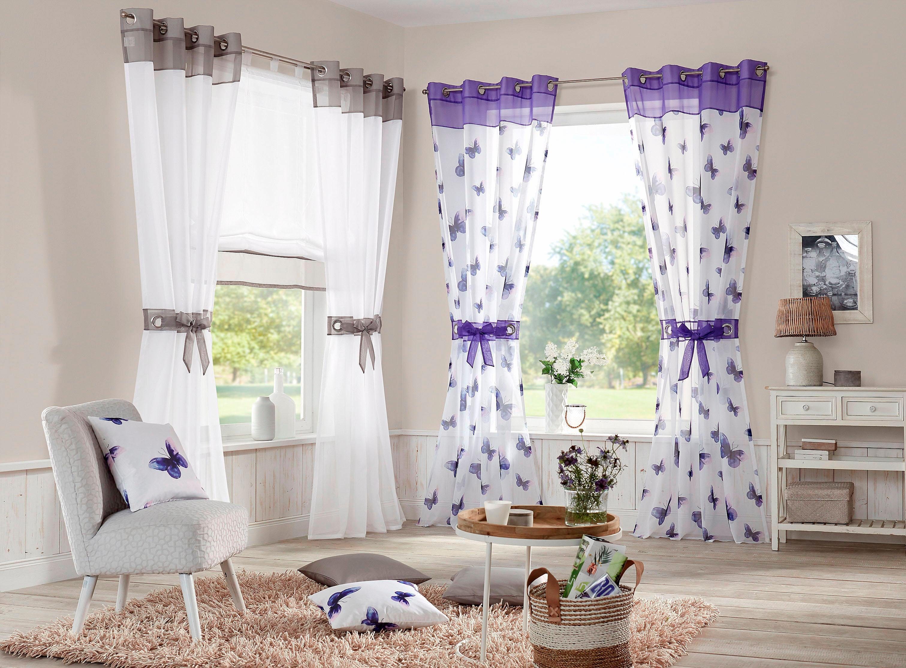 (2 Ösen 2 St), Vorhang, grau transparent Fertiggardine, Villars, Raffhalter, Voile, Gardine inkl. home, my transparent,