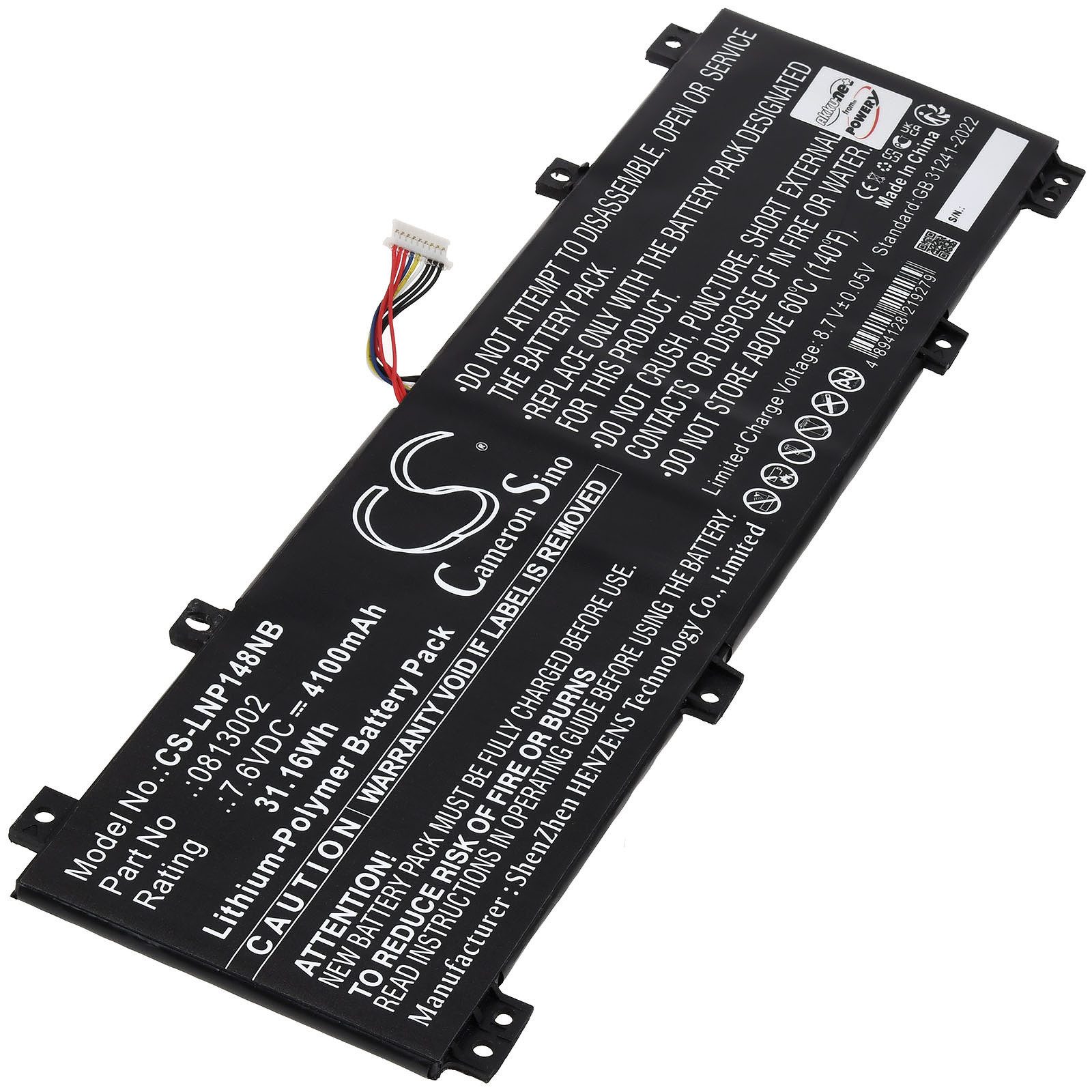 Powery Akku für Lenovo IdeaPad 100S-14IBR Laptop-Akku 4100 mAh (7.6 V)