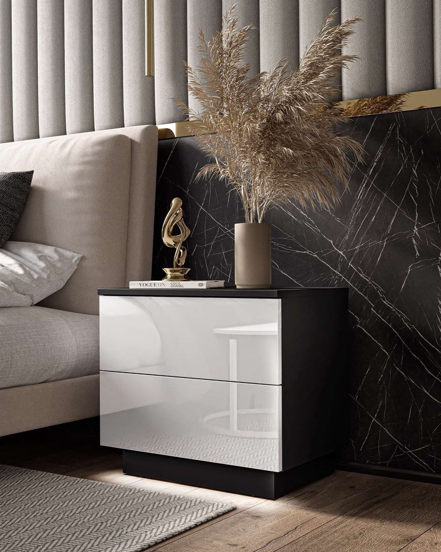 Lookway Nachttisch LINA mit Push-Open System Hochglanz LED