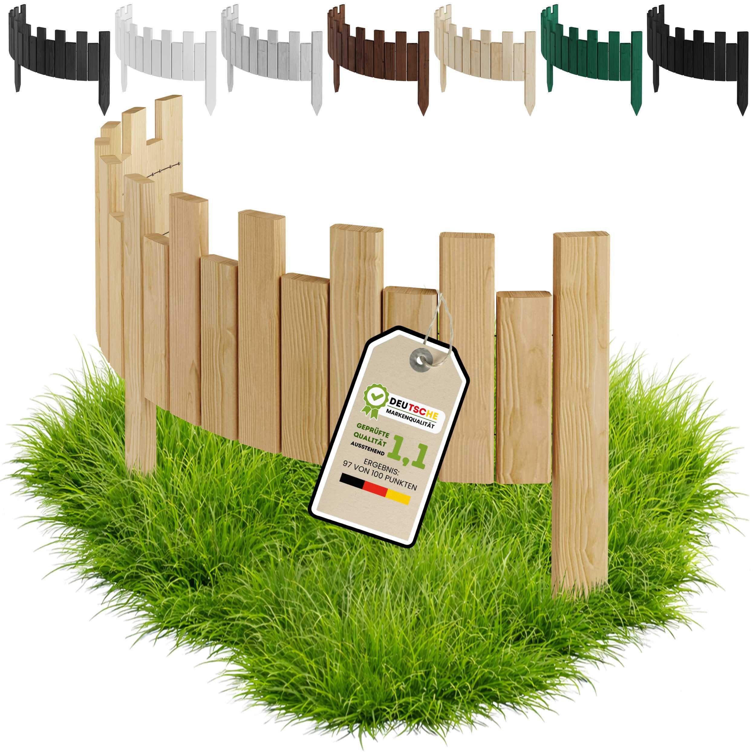 Floranica Palisade Beeteinfassung Rasenkante Rollzaun Holzzaun Gartenzaun Rollborder, LxH: 100x15 cm, Natur, Zierzaun als Umzäunung für Garten, Blumenbeete, Wege und Vorgarten
